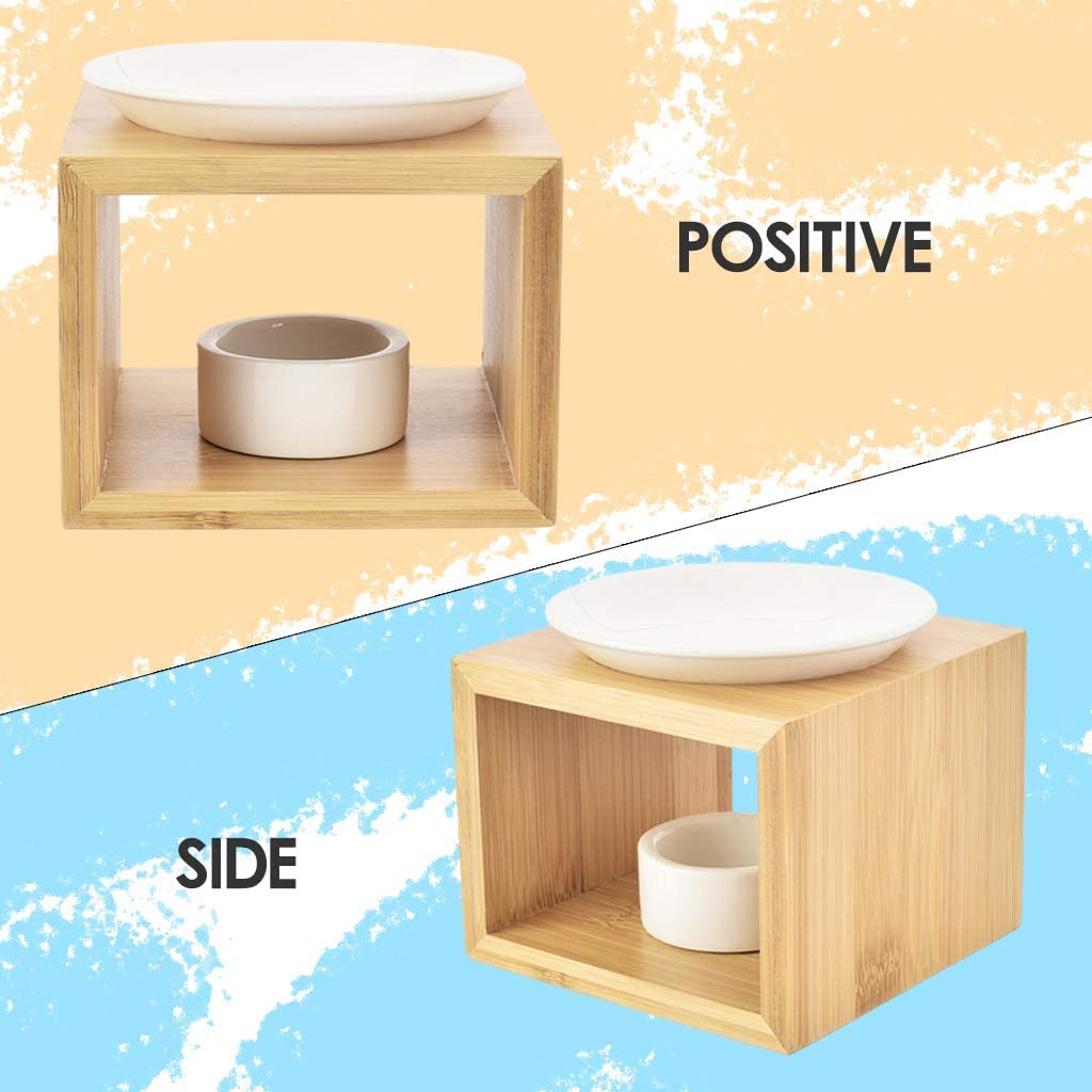 AAPIE Quemador de Aceite Esencial Creativo para el hogar, quemadores de Aceite de Madera de bambú para derretir Cera, Vela de cerámica, Adornos Decorativos para derretir Cera