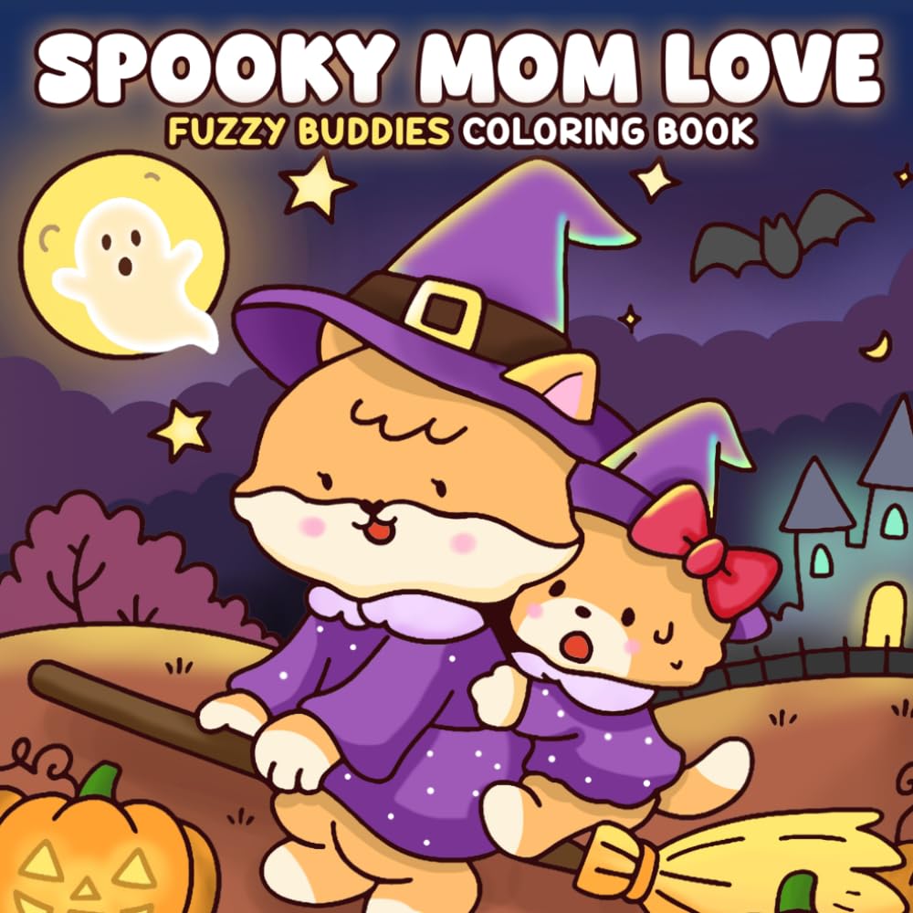 Spooky Mom Love: Halloween Coloring Pages with Adorable Mother and Baby Animals, Cozy Spooky Scenes for Adults & Teens
