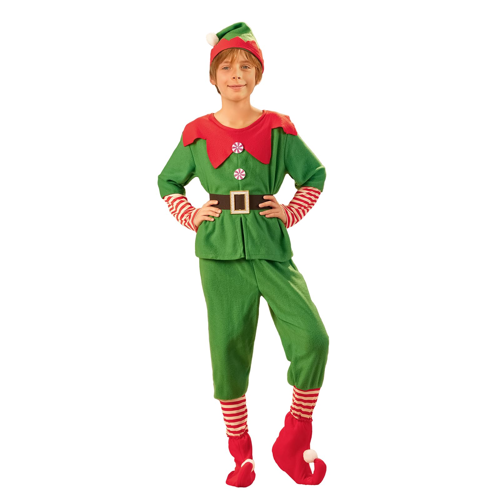 LYSINK Christmas Elf Costume Set for Girls Boys Men Women Santa's Helper Costume Outfit Santa Dress Cosplay Party Dress Up