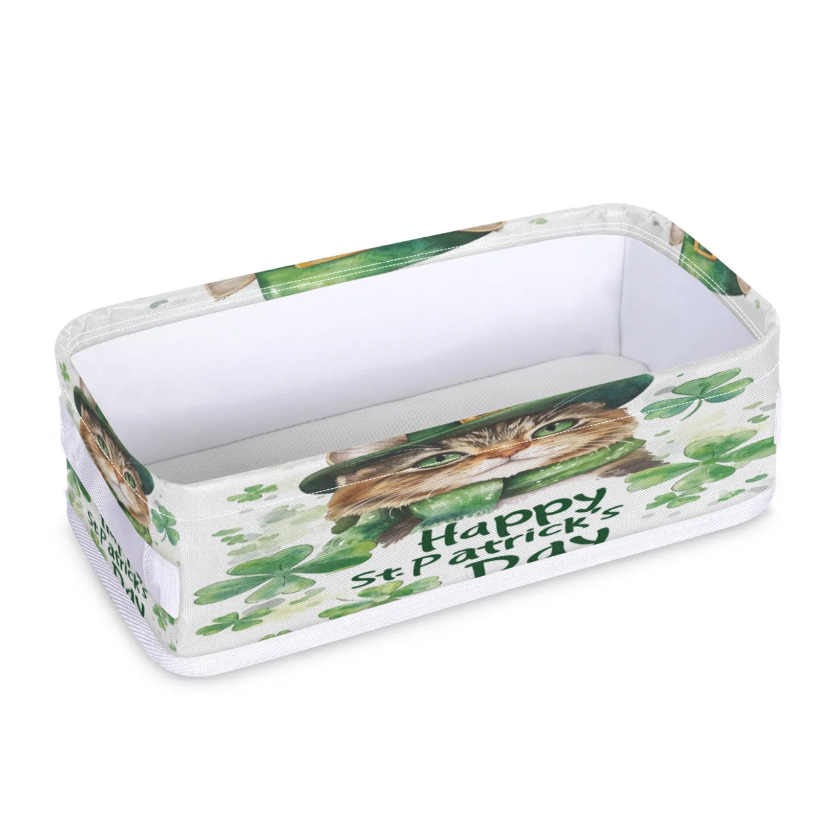 Tablerazzi Toilet Tank Topper Paper Basket with Handle, St. Patrick's Day Animal Cat Bathroom Storage Basket for Organizing, Small Fabric Storage Bins for Bathroom Decor