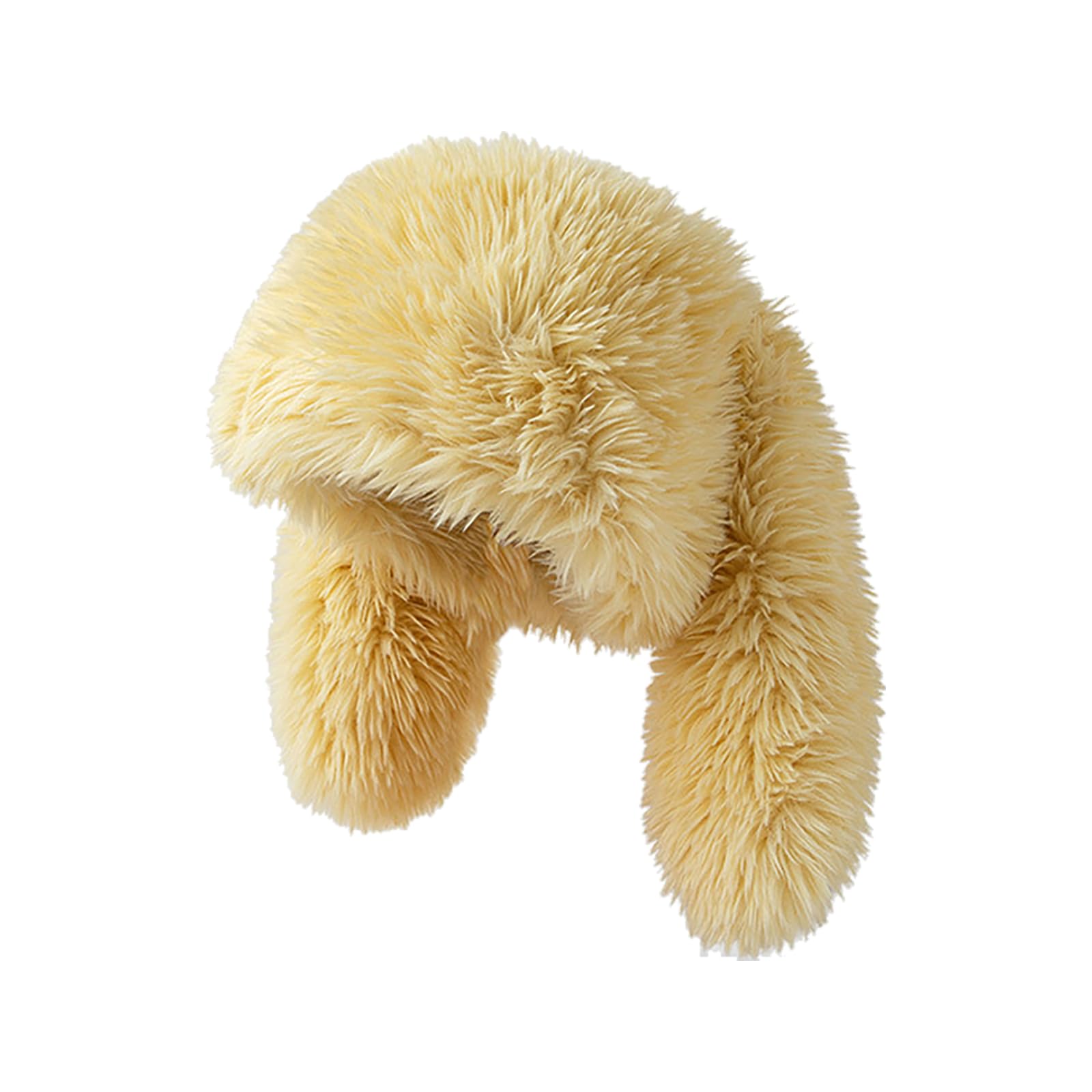Vptmrp Women's Yellow Furry Beanie Bunny Ears Hat Fluffy Warm Hat Plush Slouchy Beanies For Indoor And Outdoor, M/L