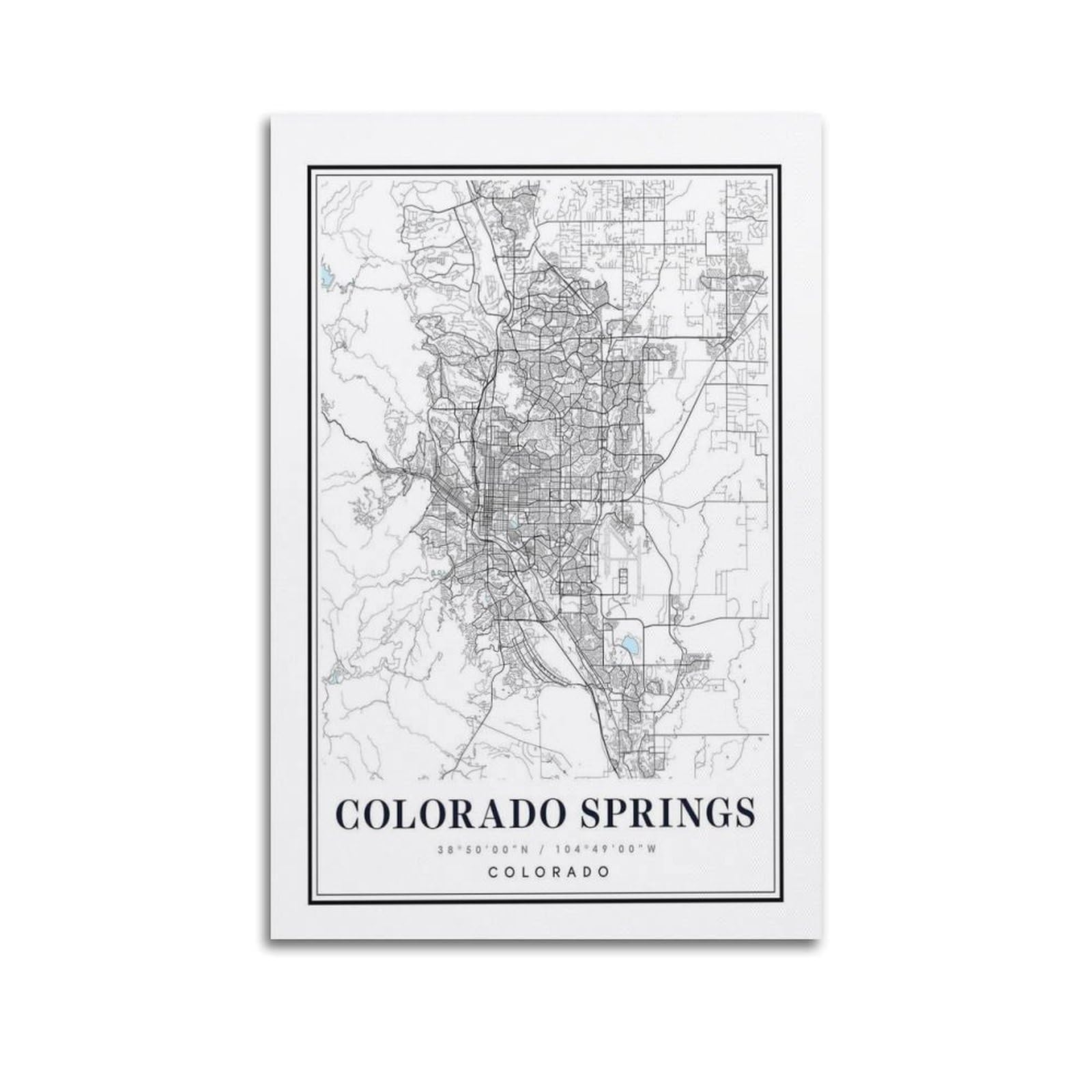 xiaoxiaoshen Colorado Springs Map Canvas Poster Wall Art Prints Room Aesthetic Murals Bedroom And Living Decorations 24x36inch(60x90cm)