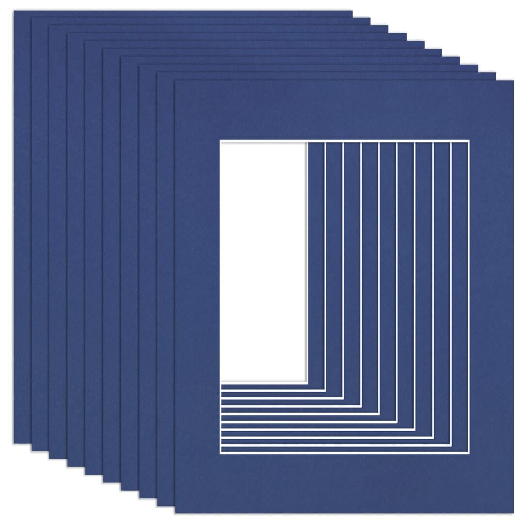 Procut Global 14x11" Blue Picture Mounts to Fit 10x8" Aperture - Precision Cut Cardboard Photo Mount - Ideal for Frames, Prints, Artwork & Certificates - Sizes & Colours Available - 10 Pack