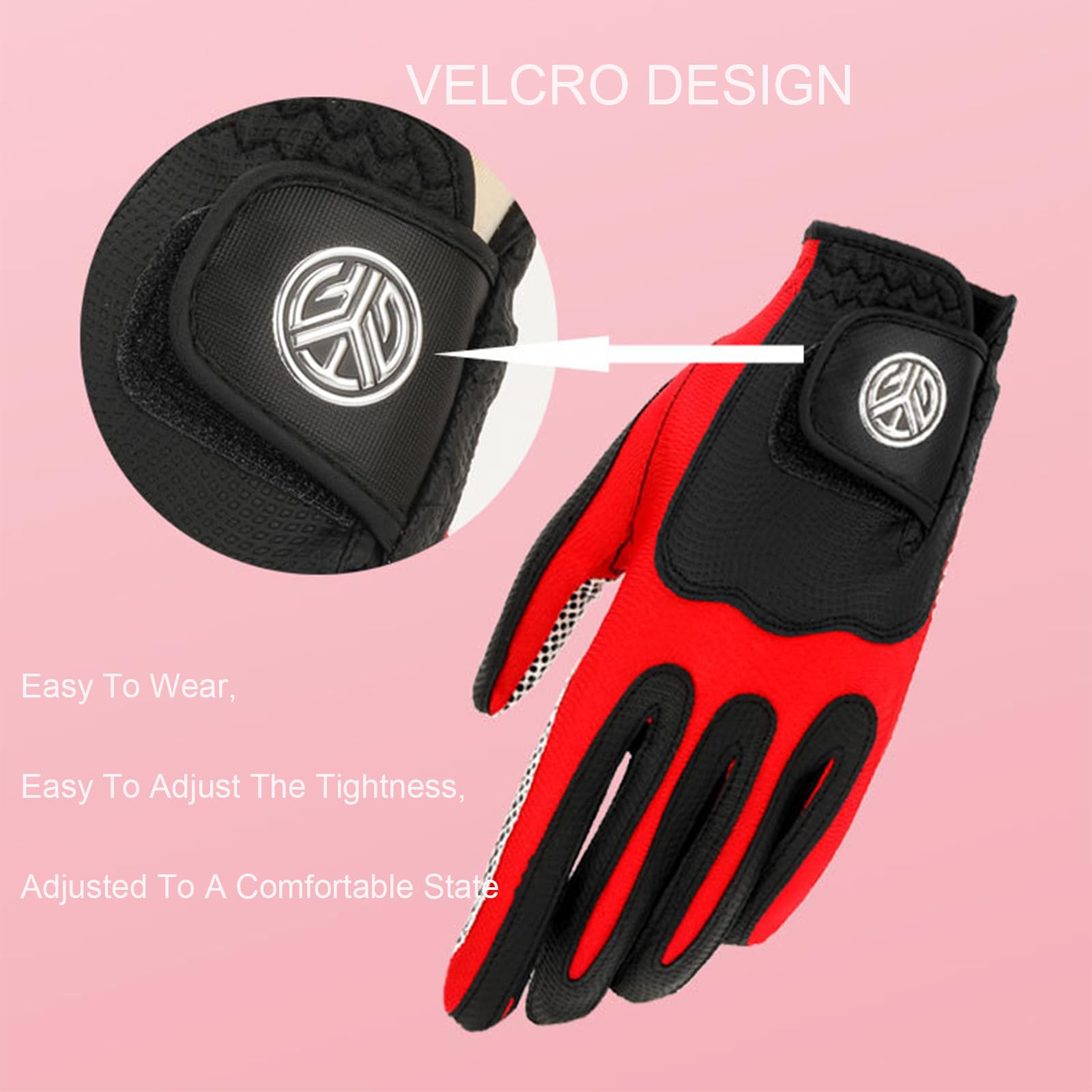 1 Paar Damen-Golfhandschuhe, Weiches, Atmungsaktives PU-Leder mit Rutschfesten Partikeln, Verschleißfest, Waschbar, Outdoor-Sport, Golfzubehör,Black,XL(Length19.5cm)