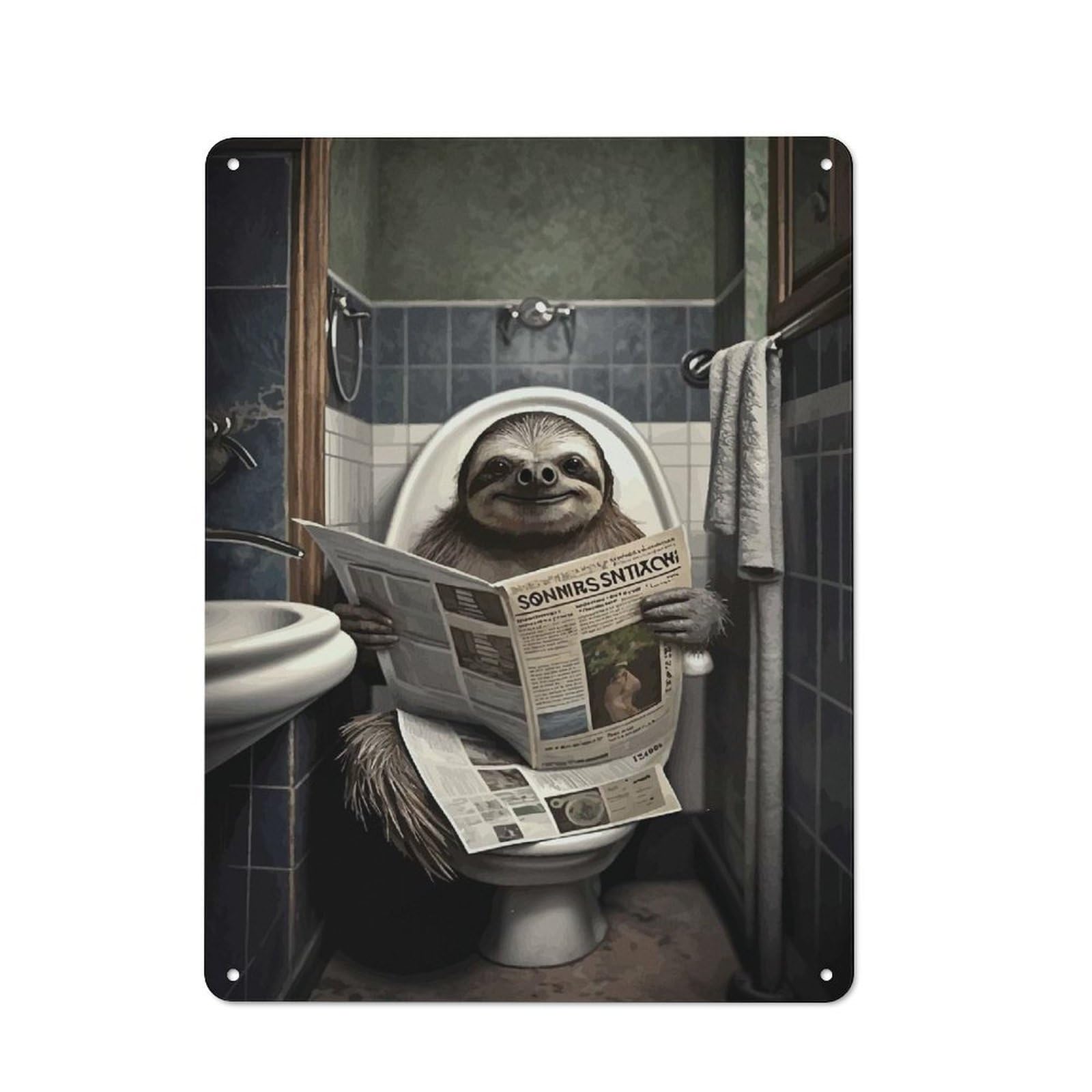 Junmoney Sloth Reading Newspaper Garden Room Metal Sign With Design 40X30cm, Rustic Porch Wall Decor For Patio Bar, Workshop, Shed Or Kitchen