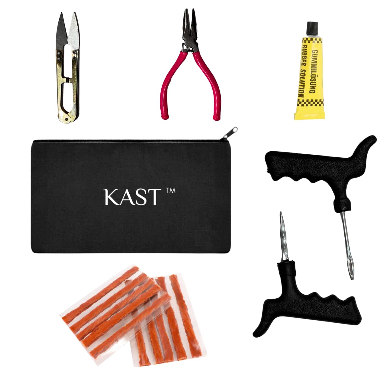 KAST 6-in-1 Tubeless Tyre Repair Kit – Car, Bike, SUV & Motorcycle | Complete Flat Tire Fix Tool with Plier, Cutter & Repair Strips for Quick On-The-Go Repairs