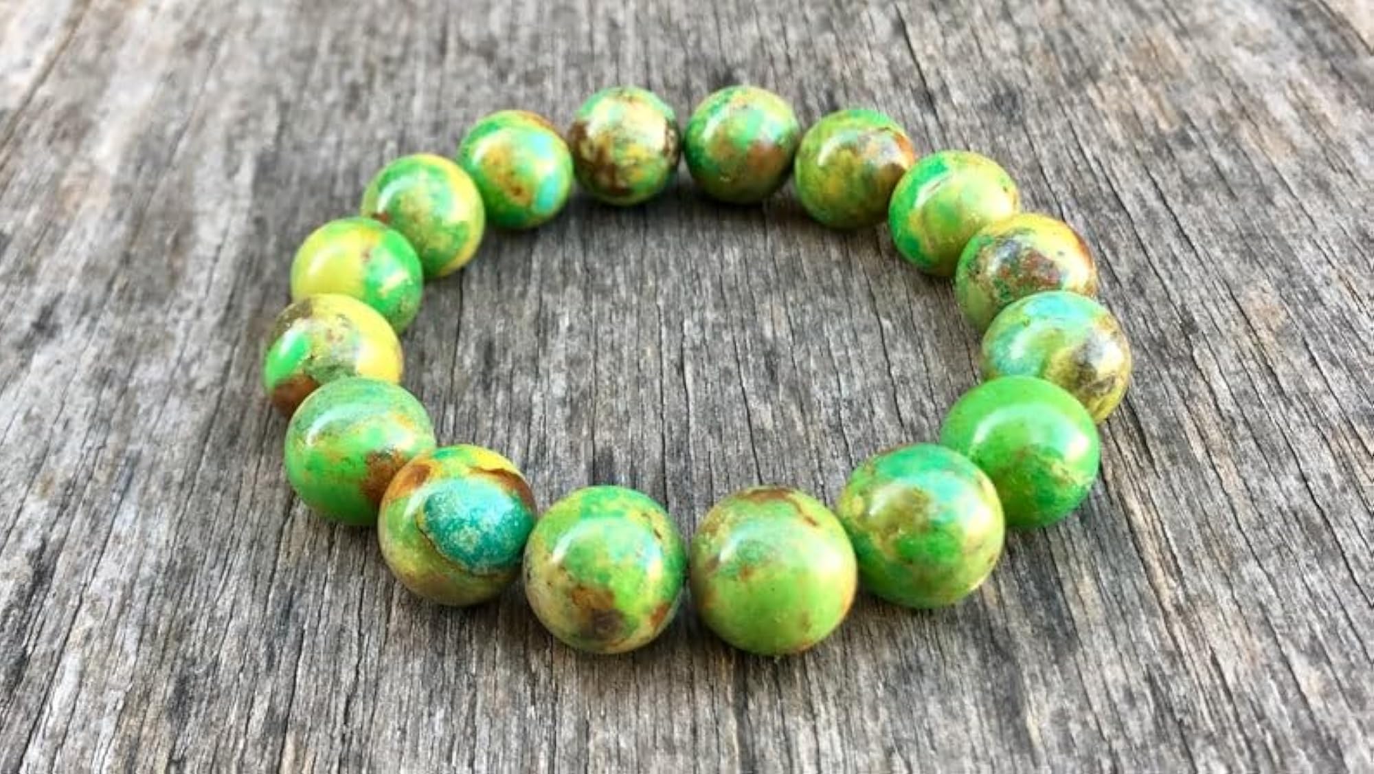 Unisex Natural Carico Lake Turquoise 14mm Round Beads Stretchable Bracelet