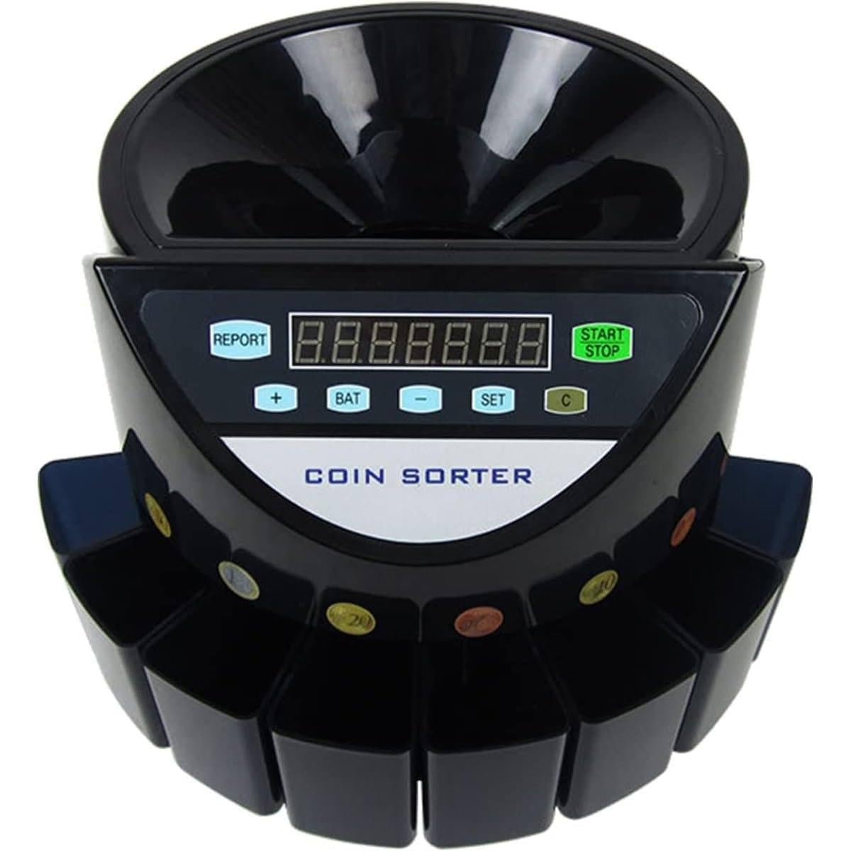 Conta Monete, Macchina Contamonete Elettronica Automatica, 300-500 Monete/Min Batch Counting Coin Counter Sorter per Scuola, Negozio, Banca, Commerciale,Black
