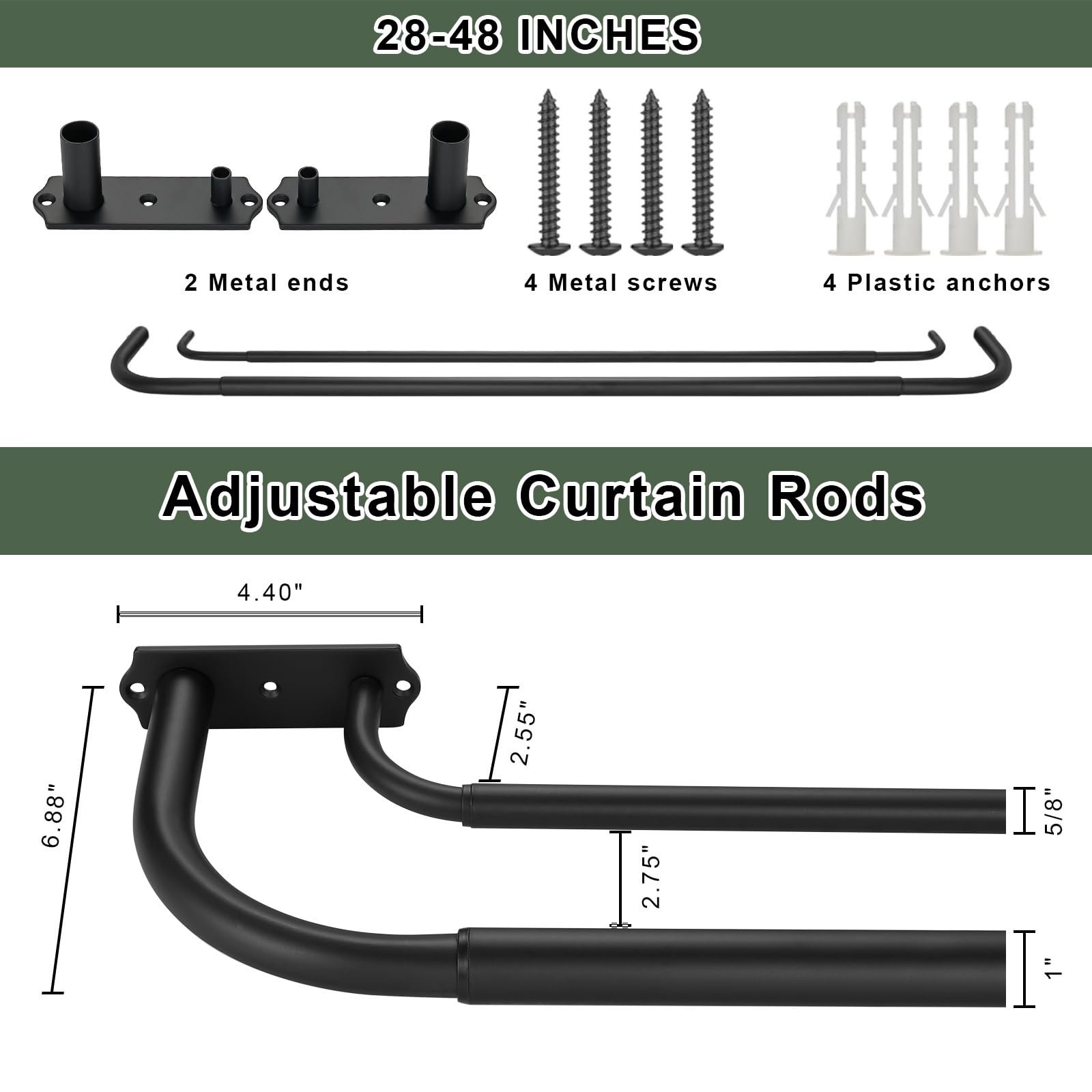 Amazon.com: Double Curtain Rods Matte Black, Double Curtain Rod
