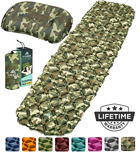HiHiker Camping Sleeping Pad + Inflatable Travel Pillow – Ultralight Backpacking Air Mattress