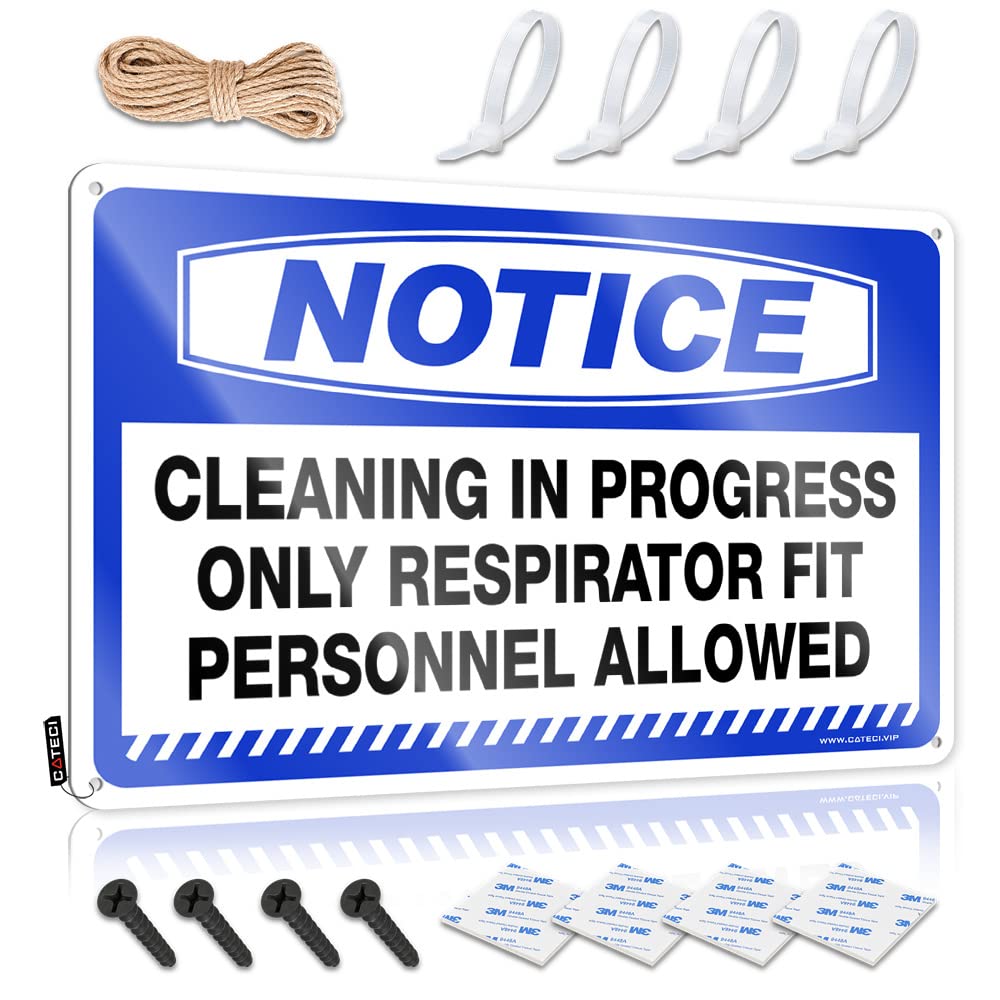 STWNVOITV Funny Signs Metal Notice Cleaning In Progress Only Respirator Fit Personnel Allowed Tin Sign Metal Signs Vintage Funny Funny Signs For Bedroom(30X40CM)