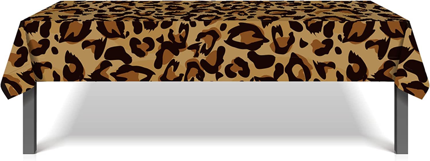 Leopard Print Table Covers - Animal Skin Digital Tablecloth, 2 Pack 54 x 87 Inch Plastic, Disposable for Zoo Jungle Safari Themed Party