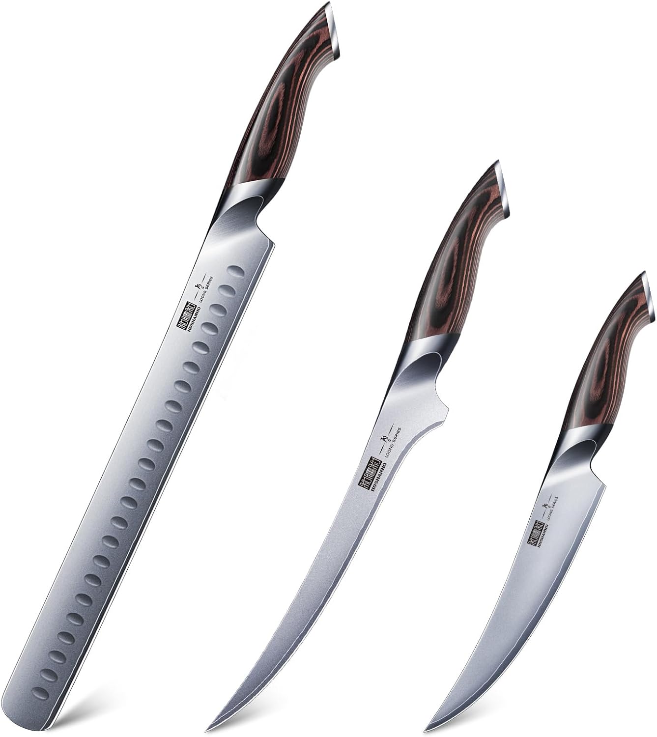 HOSHANHO Boning Knife 7 Inch & Fillet Knives 9 Inch & Carving Knife 12 Inch, Japanese High Carbon Stainless Steel Fish Knives for Meat Poultry Cutting, Razor Sharp Brisket Knives for Meat Cutting, BB