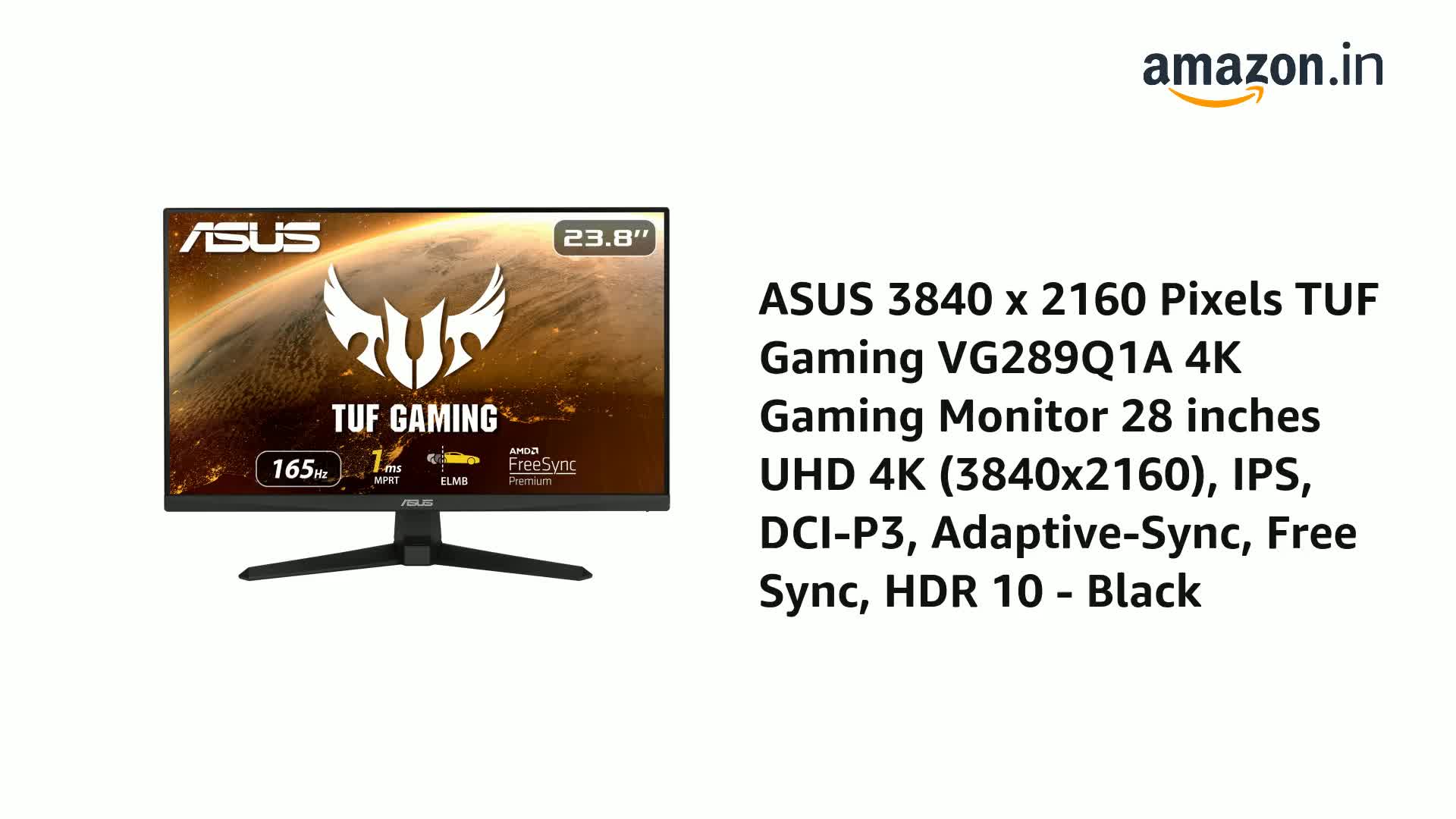 ASUS 3840 x 2160 Pixels TUF Gaming VG289Q1A 4K Gaming Monitor 28
