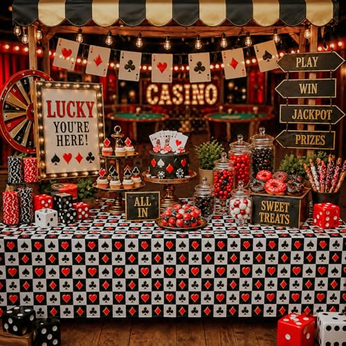 Image of Blue Orchards Casino Tablecover (Pack of 3) - XL 54 inchx108 inch - Immersive Casino Party Decorations, Poker Night Party Tablecloth, Vegas Themed Birthday Decor, Plastic Table Cover, Event Decoration