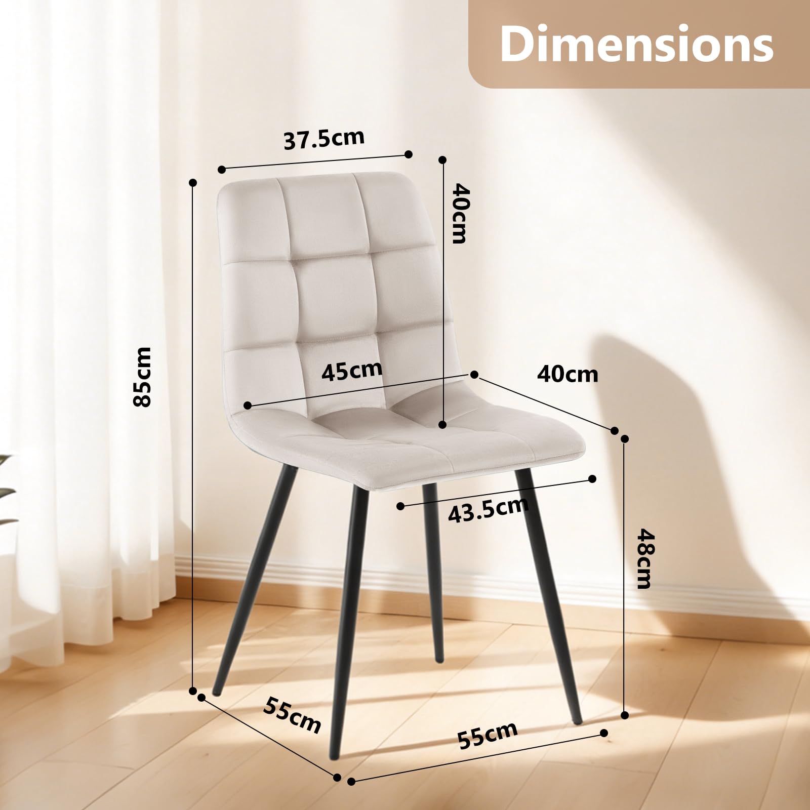 Sweetcrispy Silla de Comedor, Silla de Cocina con Patas de Metal, Silla de Comedor de Terciopelo sin reposabrazos, sillas Modernas para Comedor, 2 Piezas, Gris Claro — view 3