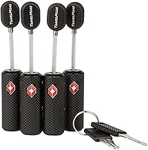 Travel Suitcase Lock with Keys | TSA Approved | Flexible Cable with Zinc Alloy Body | Black (4 Pcs)