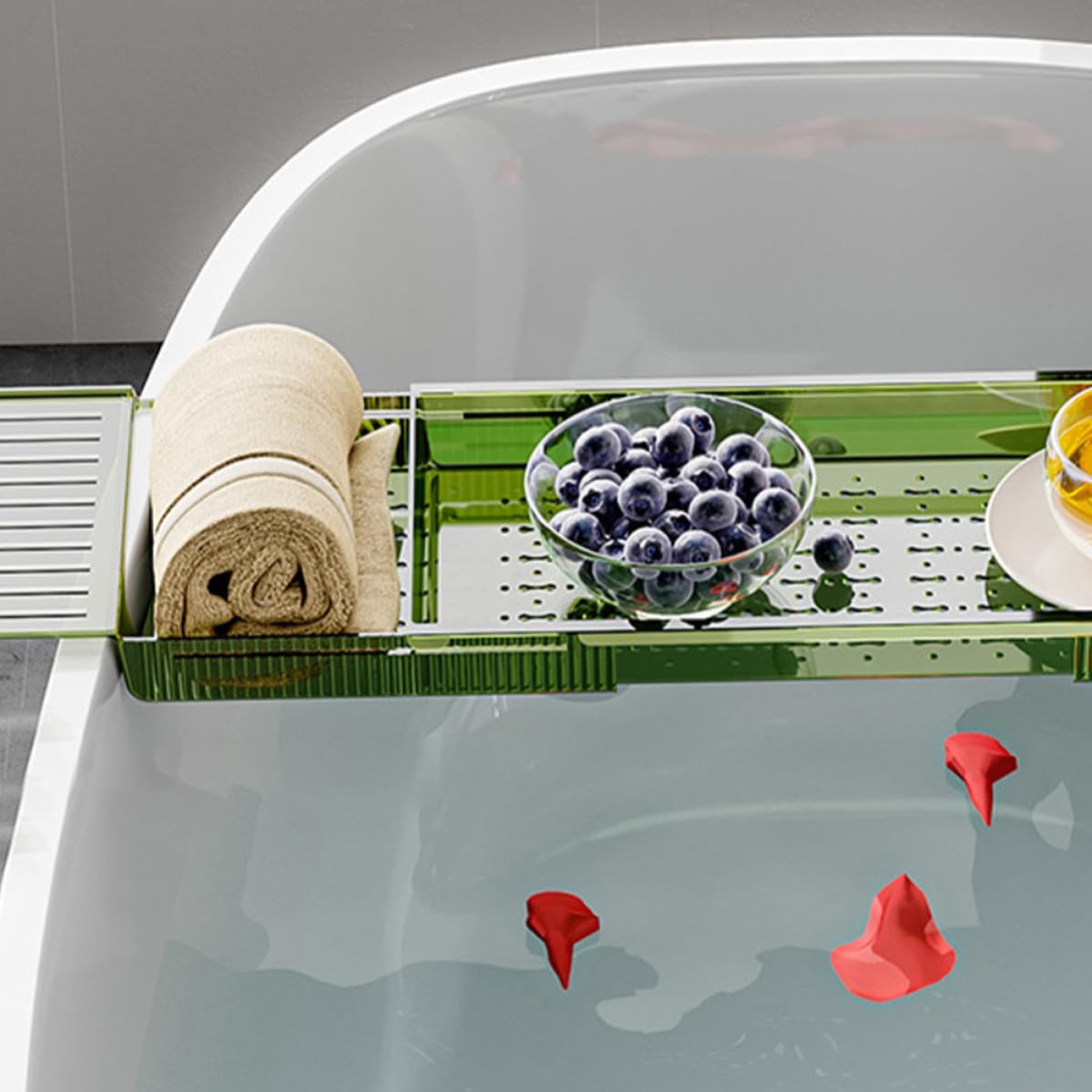 Bandeja Adecuado para Sostener Teléfono y Tablet de Bañera Verde Diseño Antideslizante Ajustable de Pet y Estructura Resistente para Baño Baño