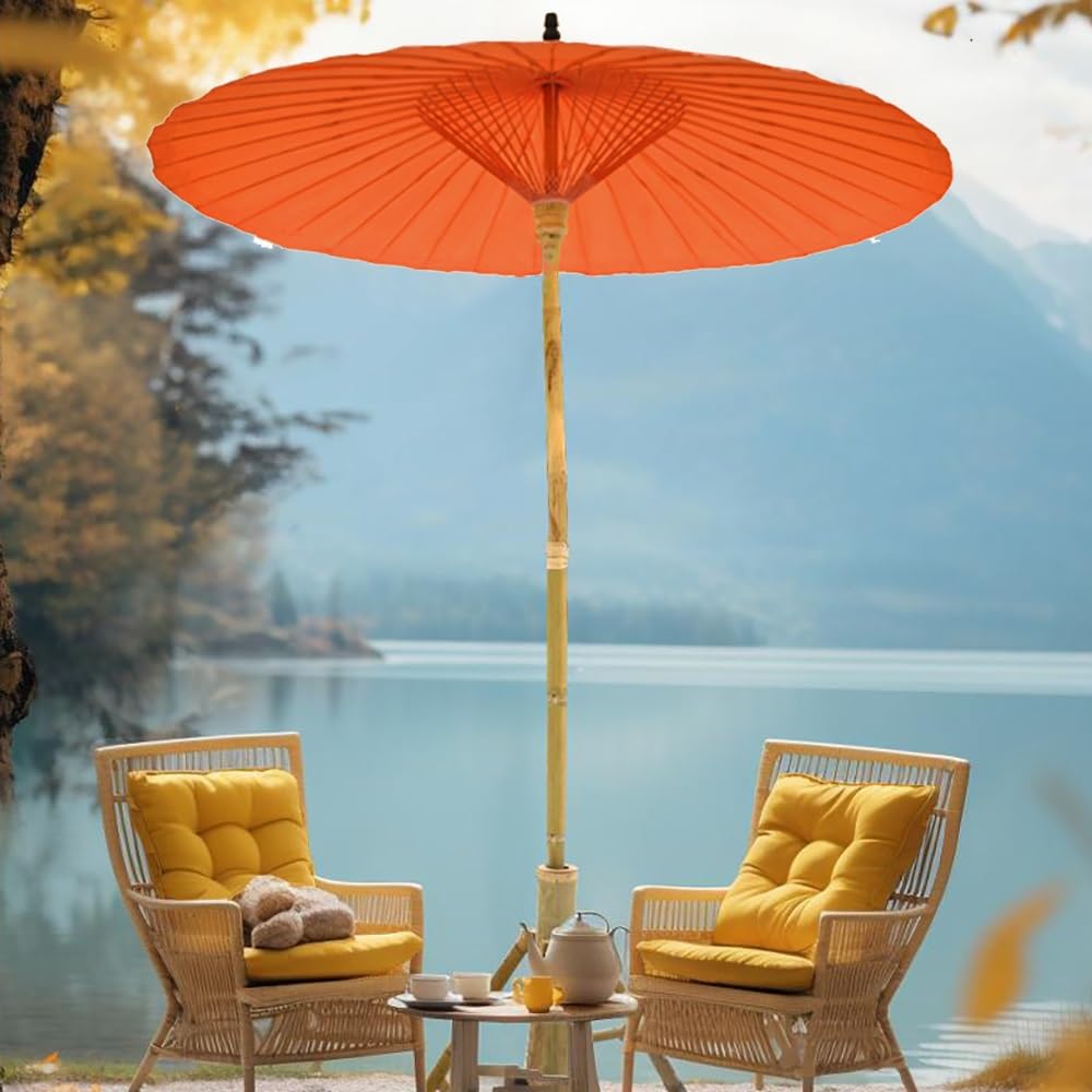 Chinese Garden Umbrella, Bamboo Sun Shade Outdoor, Traditional Oil Paper Parasol, Waterproof, UV Protection, for Swimming Pools, Terraces, Backyard(Beige) : Patio, Lawn & Garden