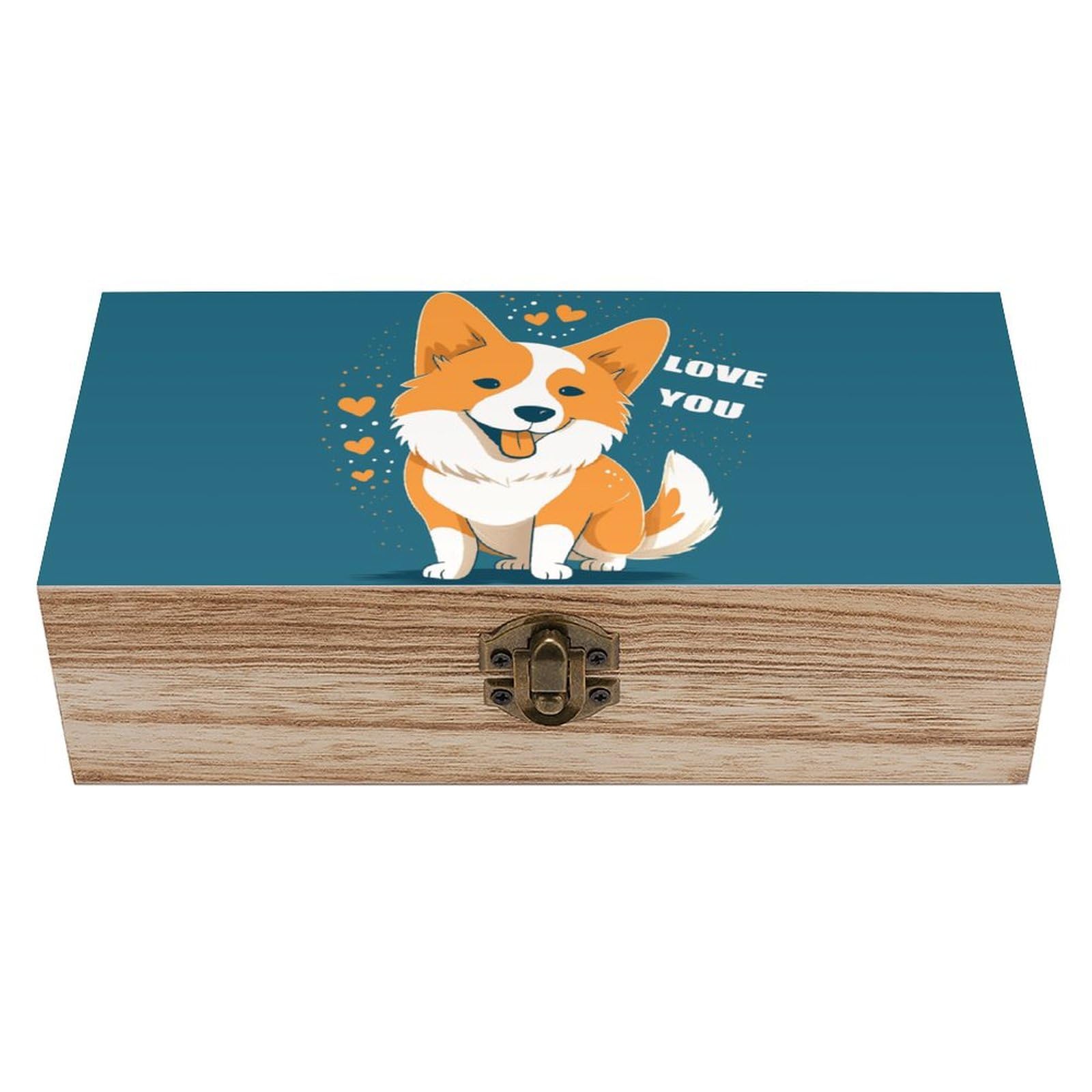 JTREHY Wooden Storage Box Container,Corgi I Love Youprinted Desk Storage Box Room Decoration Box Souvenir Storage Box for Jewelry Gift Storage And Home Decoration