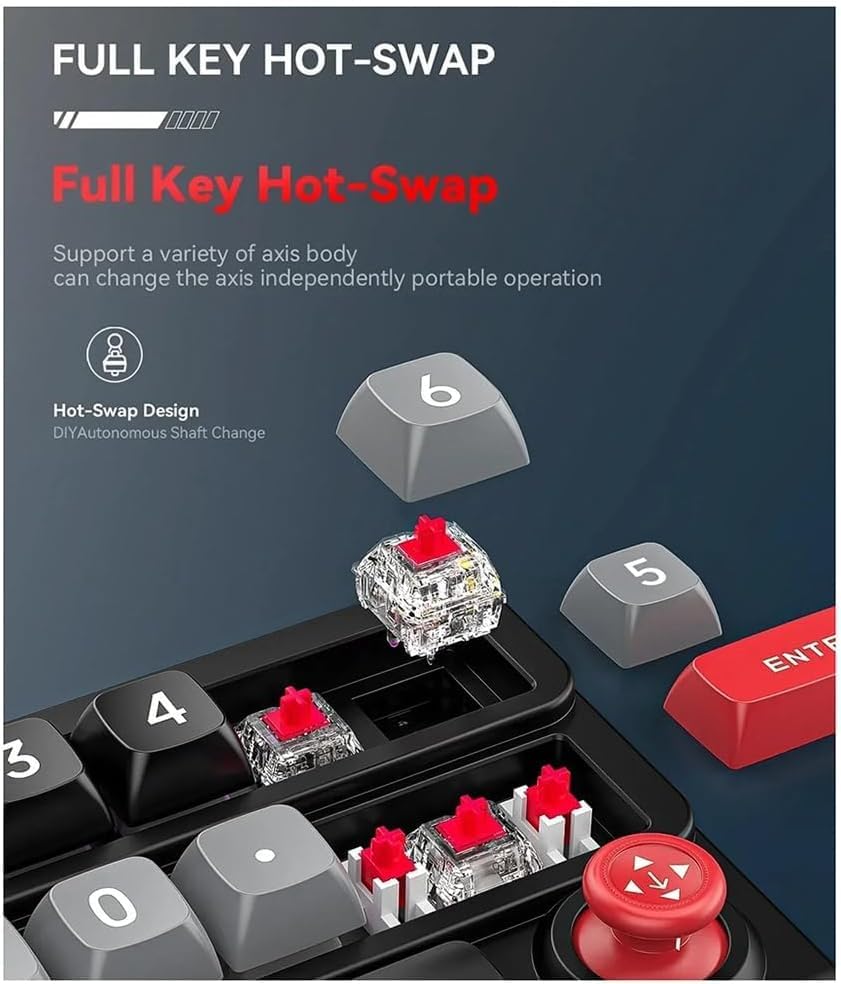 Image of Wired USB-C Connection Numeric Keypad Red Axis Programmable Hot Swap Compatible Mini Keyboard with Joystick Compatible with Windows PC, Numeric Keypad Mechanical Buttons Gaming