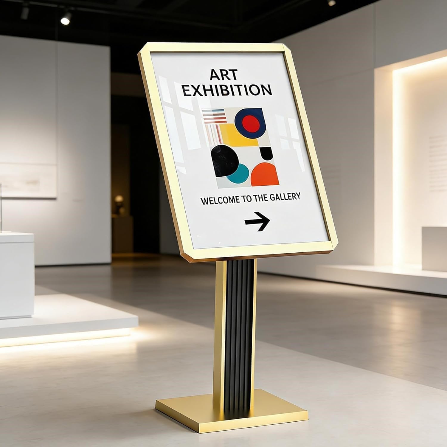 BOOZXCV Heavy Duty Poster Sign Holder Floor Sign Stand, Heavy-Duty Pedestal Poster Stand for Display, Horizontal/Vertical Adjustable Aluminum Menu Stand for Restaurant Hotel (Gold 60 * 80cm)
