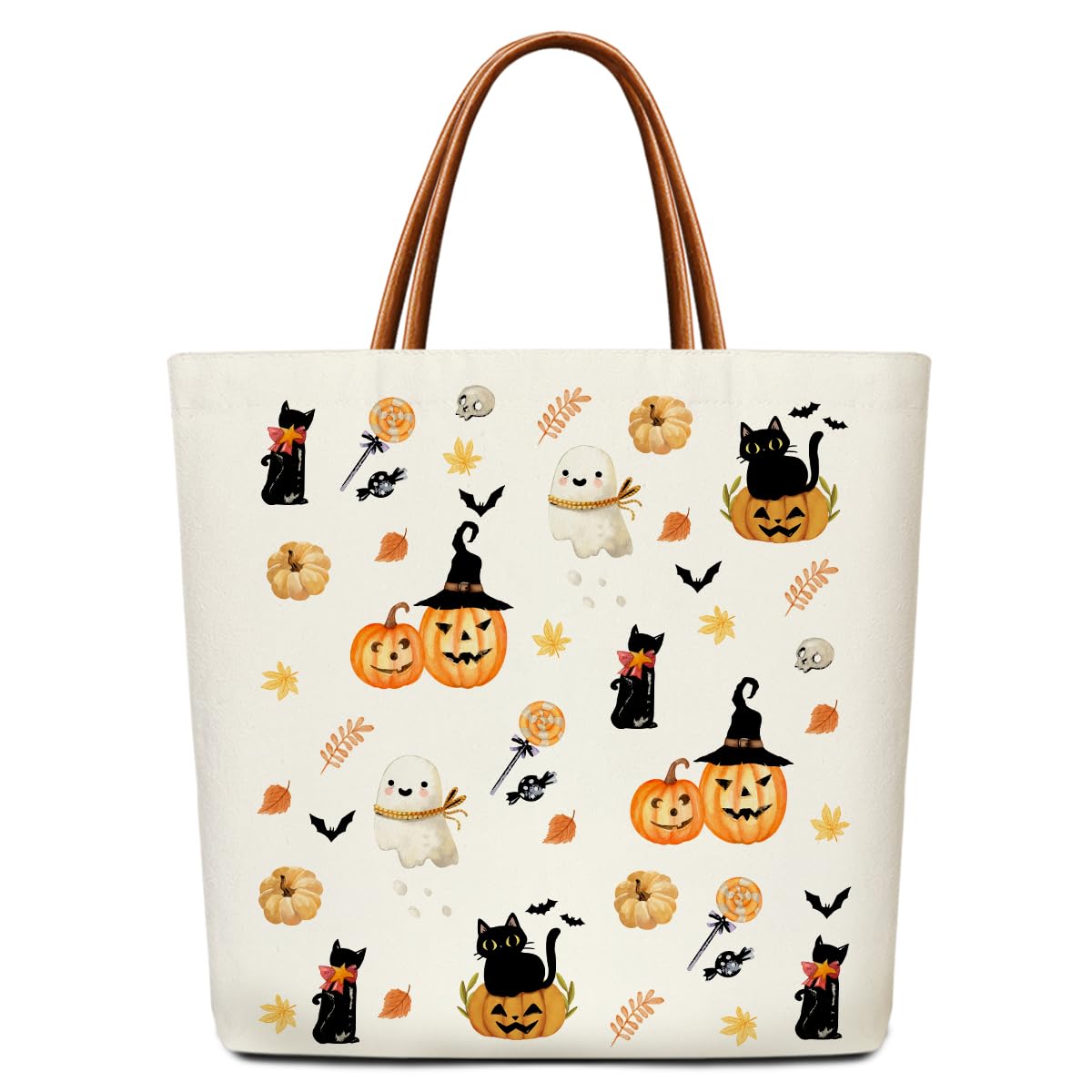 RLCNOT Halloween Tote Bag Canvas Tote Bag, Reusable Grocery Shoulder Bags for Work Shopping Travel, Halloween Gifts for Women