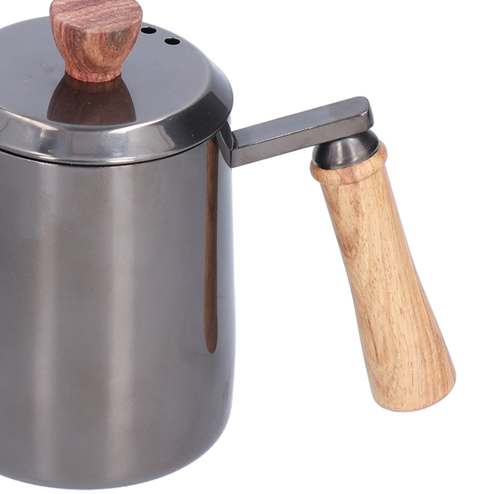 Ręczny dzbanek do kawy ze stali nierdzewnej o pojemności 600 ml, długa, wąska wylewka, czajnik z drewnianą rączką, idealny do użytku domowego i kawiarni (Szary)