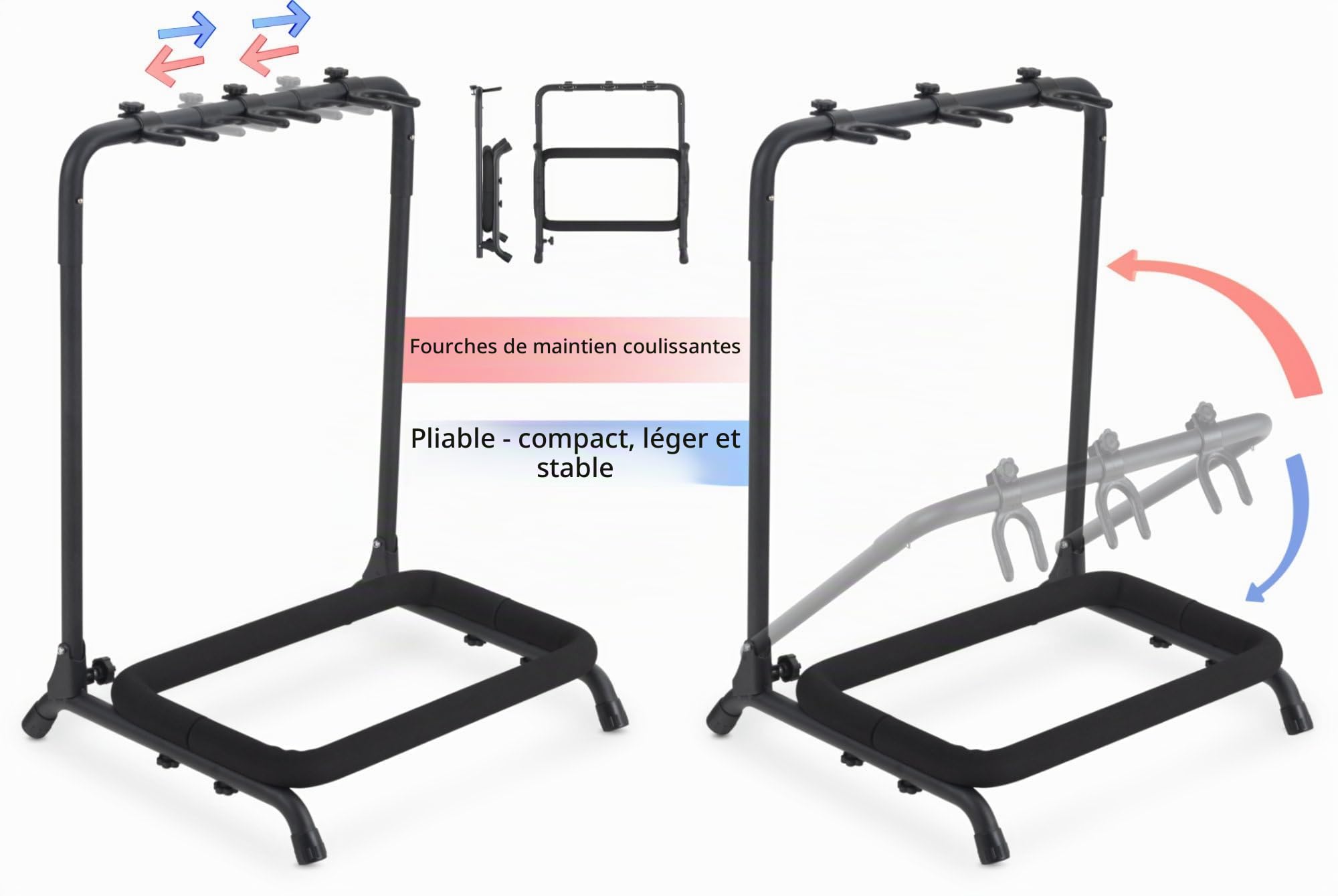 Classic Cantabile Support Multi-Guitares 3 Positions, Hauteur: 67 cm | Support multiple pour 3 guitares acoustiques/électriques et basses, Pliable pour un rangement et un transport faciles, 1 kg