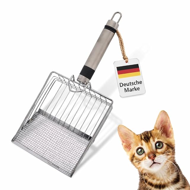 LINUMA® Pala de Acero Inoxidable para Arena de Gato - Duradera y fácil de Limpiar - Mango ergonómico