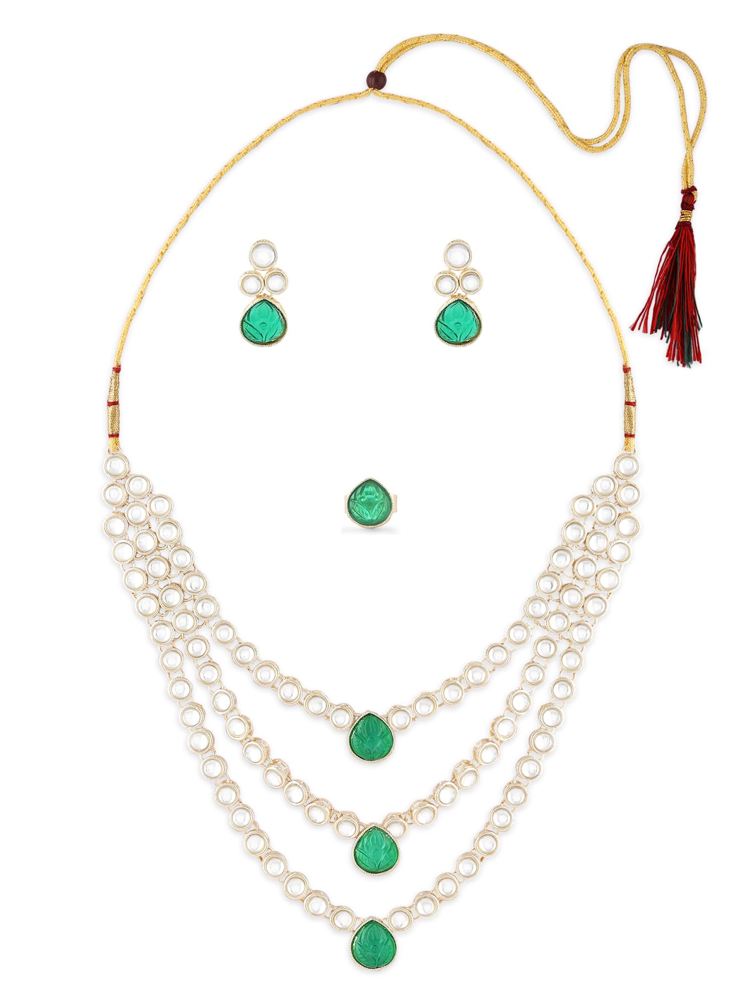 See full amazon price history chart for ZAVERI PEARLS Green Stones Embellished Multi Layers Kundan Bridal Necklace Earring & Ring Set For Women-ZPFK17606 ZAVERI PEARLS Green Stones Embellished Multi Layers Kundan Bridal Necklace Earring & Ring Set For Women-ZPFK17606 (B0CWNWLH2G) Amazon Price History, Amazon Price Tracker