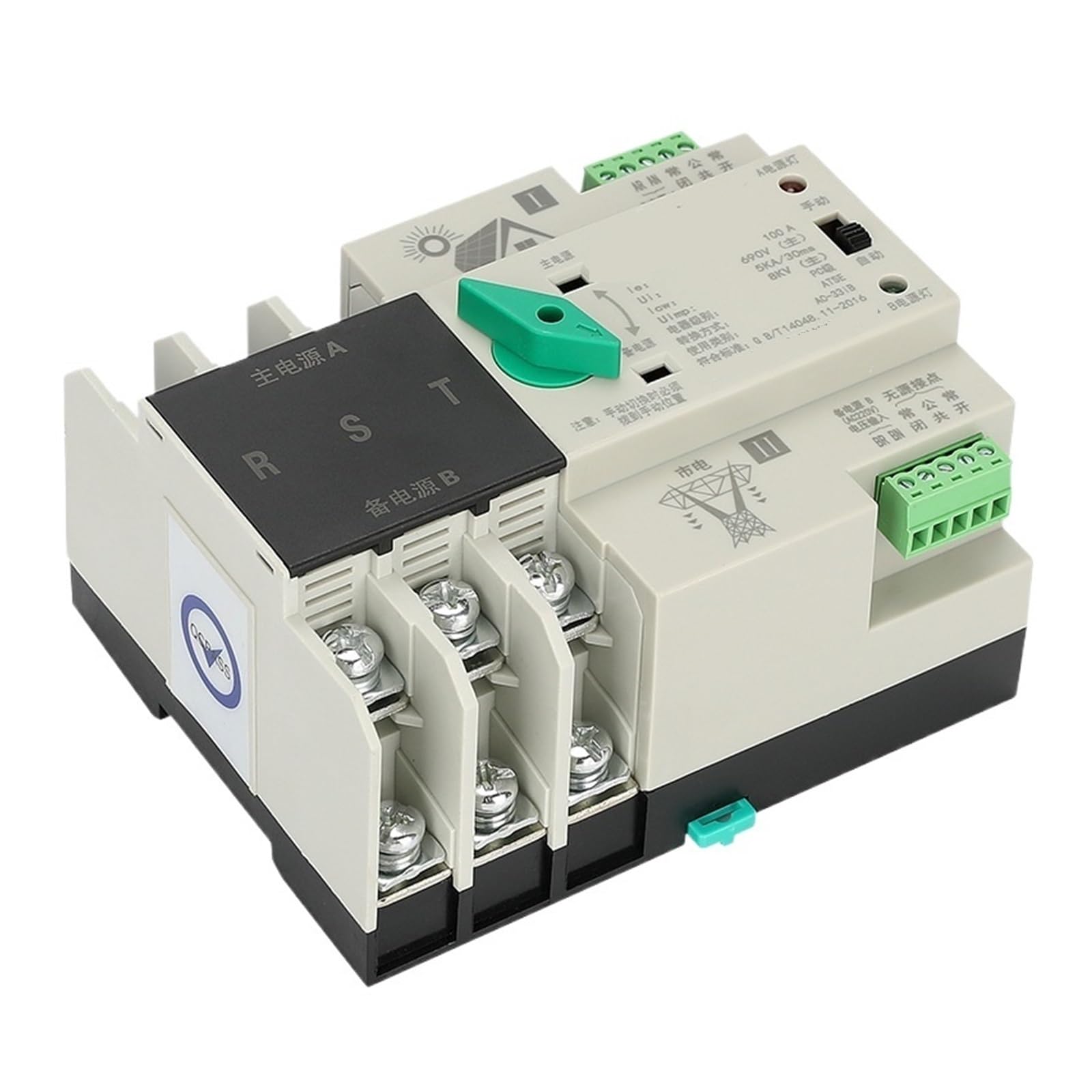 Automatischer Umschalter mit doppelter Leistung Millisekundenschalter, unterbrechungsfreie Stromversorgung, Dual-Power-Automatik-Transferschalter, 220 V Photovoltaik-Netz, geeignet for 2P4P(2P63A)