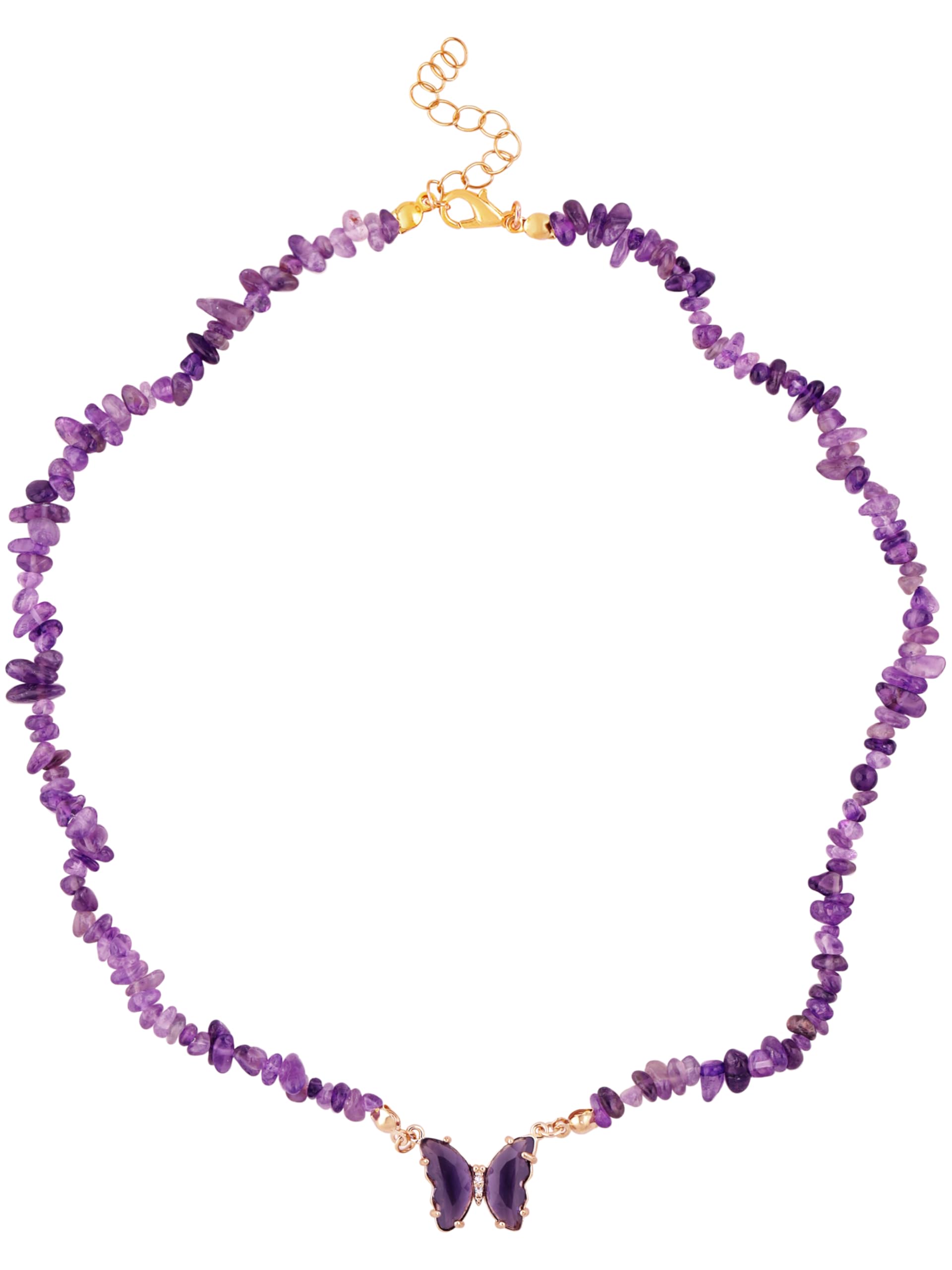 MINACHI Boho Carnelian Chip Bead Necklace with Red Butterfly Pendant, Adjustable Gold-Tone Clasp