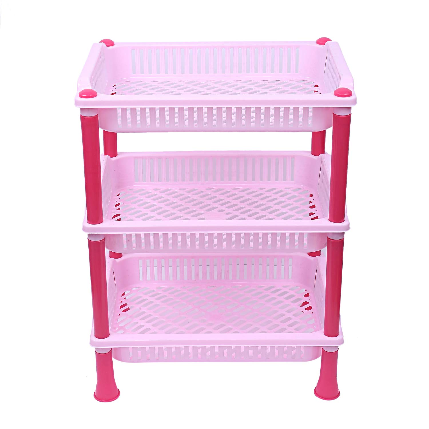 Kuber industries Plastic 3 Layer Multi-Purpose Kitchen Storage Basket Rack (Pink)-CTKTC13243