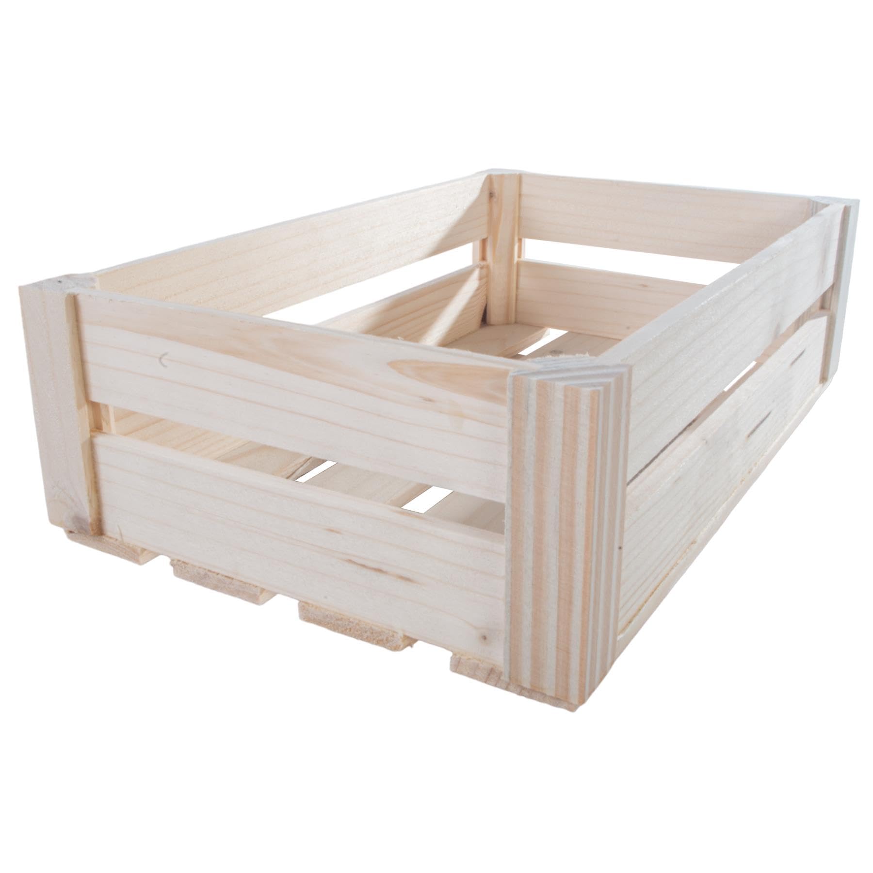 Woodeedoo Light Brown Shallow Wooden Crate | 28.5 X 17.5 X 8.5 Cm | Natural Wood Slatted Presentation Storage Shelf Box Apple Fruit Display Hamper | Plain Decorative Pine