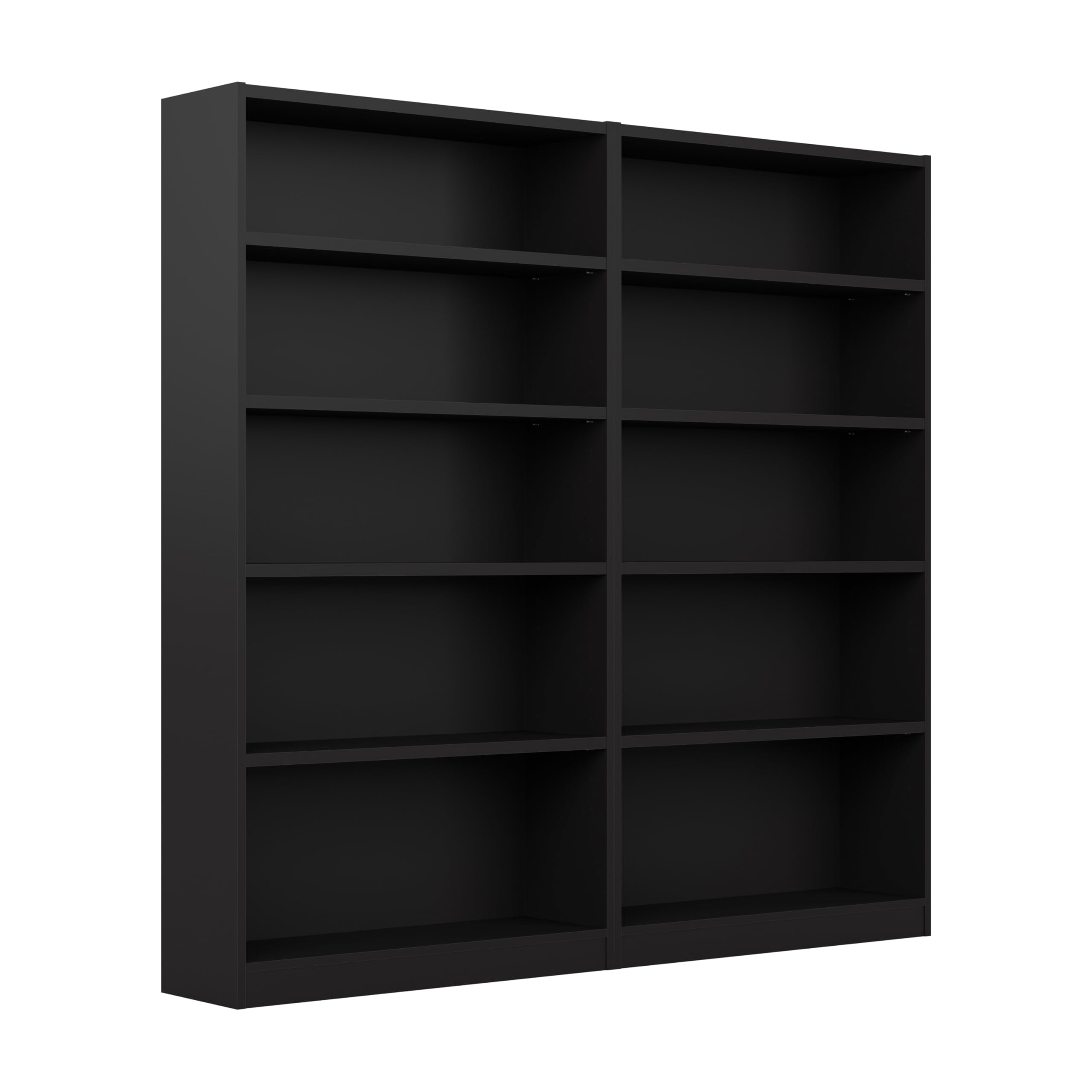 Bush Furniture Universal Tall 5 Shelf Bookcase in Black - Set of 2, Matching Storage and Display Bookshelves for Home Office or Living Room