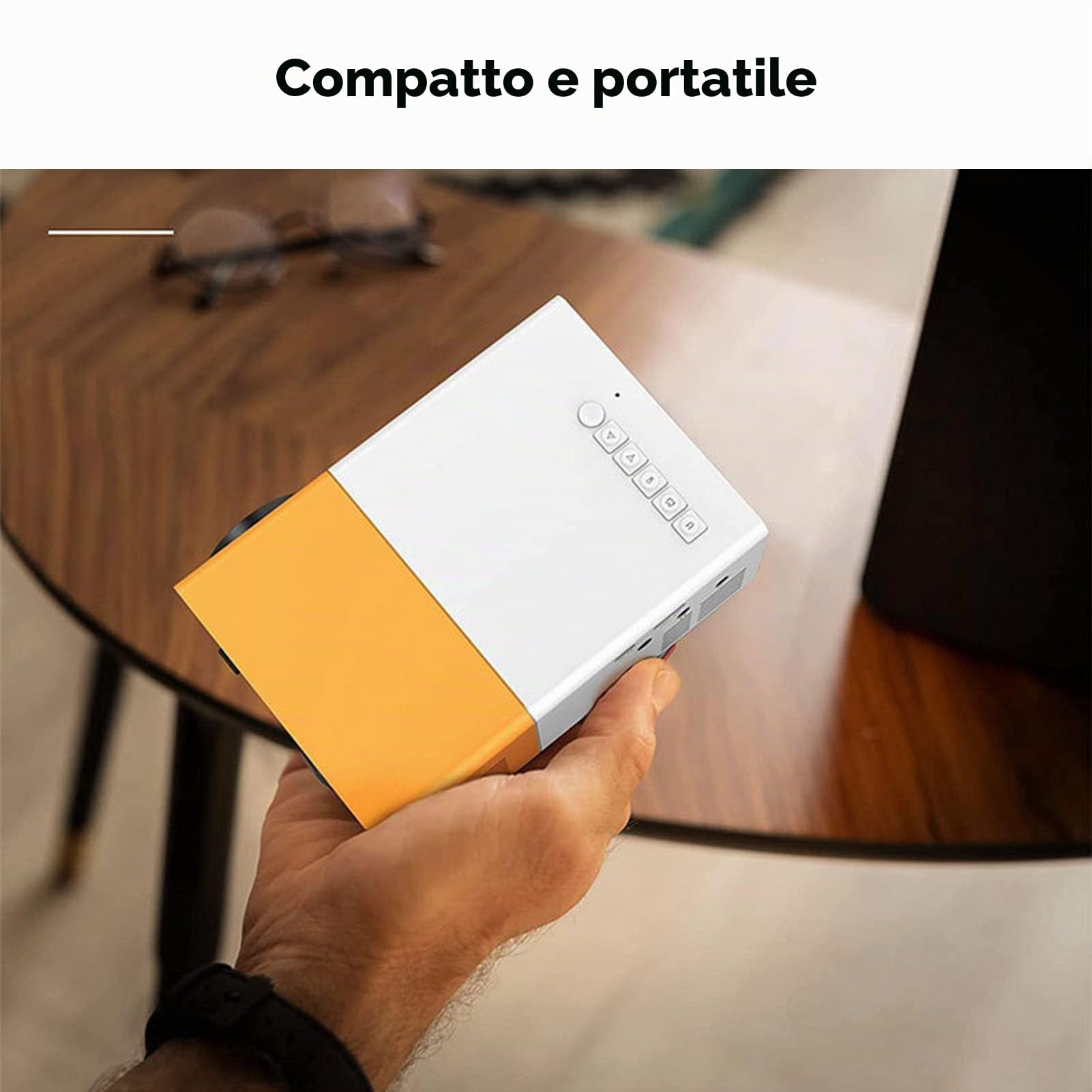 Mini Proiettore, Videoproiettore FHD 1080P, Proiettore Cinematografico Portatile per IOS, Android, Windows, Proiettore Intelligente Compatibile con HDMI,USB,AV e (Spina