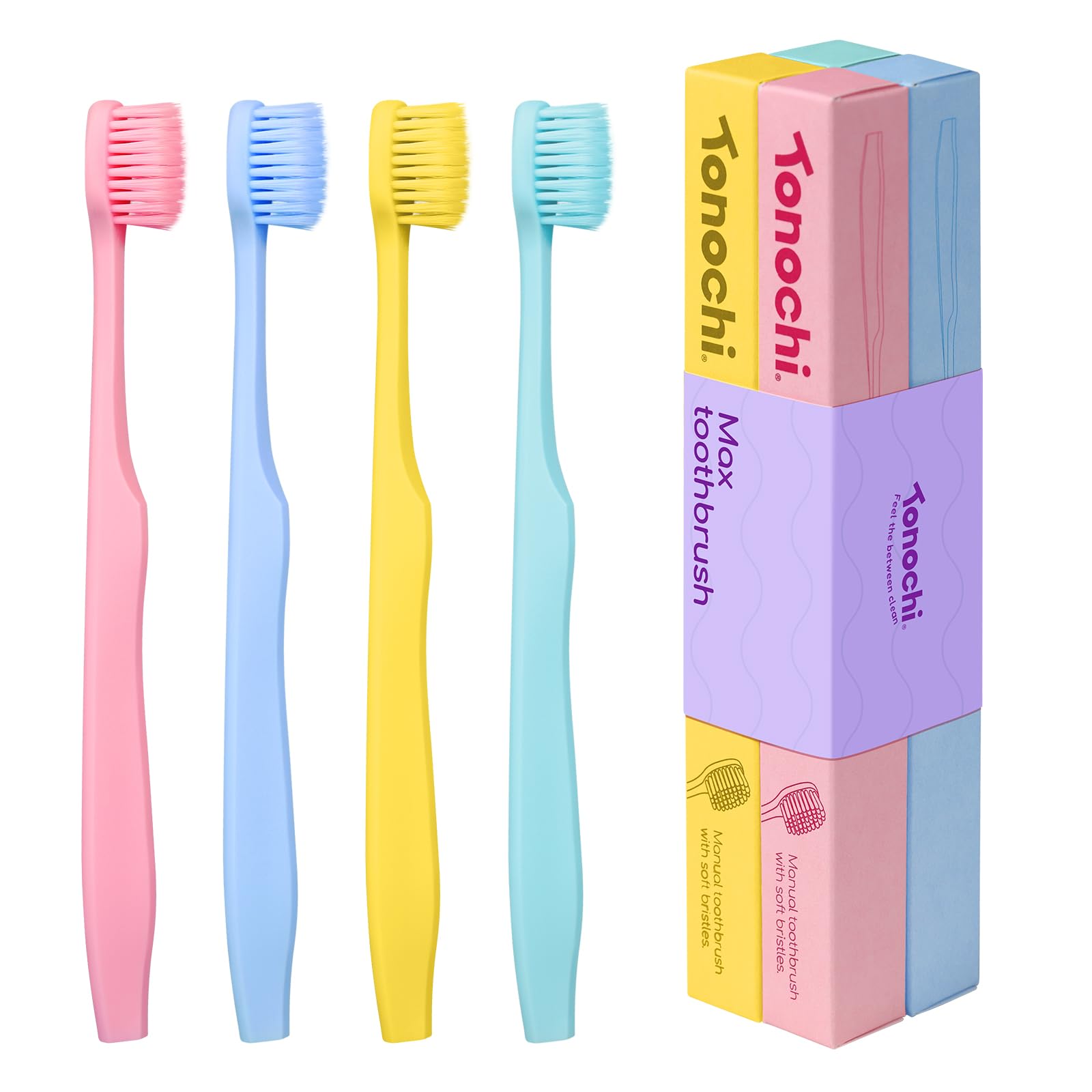 Tonochi Max Extra-Soft Toothbrush for Adults Sensitive Gums – Gentle Bristles, Wide Angled Head for Back Teeth, Ergonomic Non-Slip Grip, BPA-Free