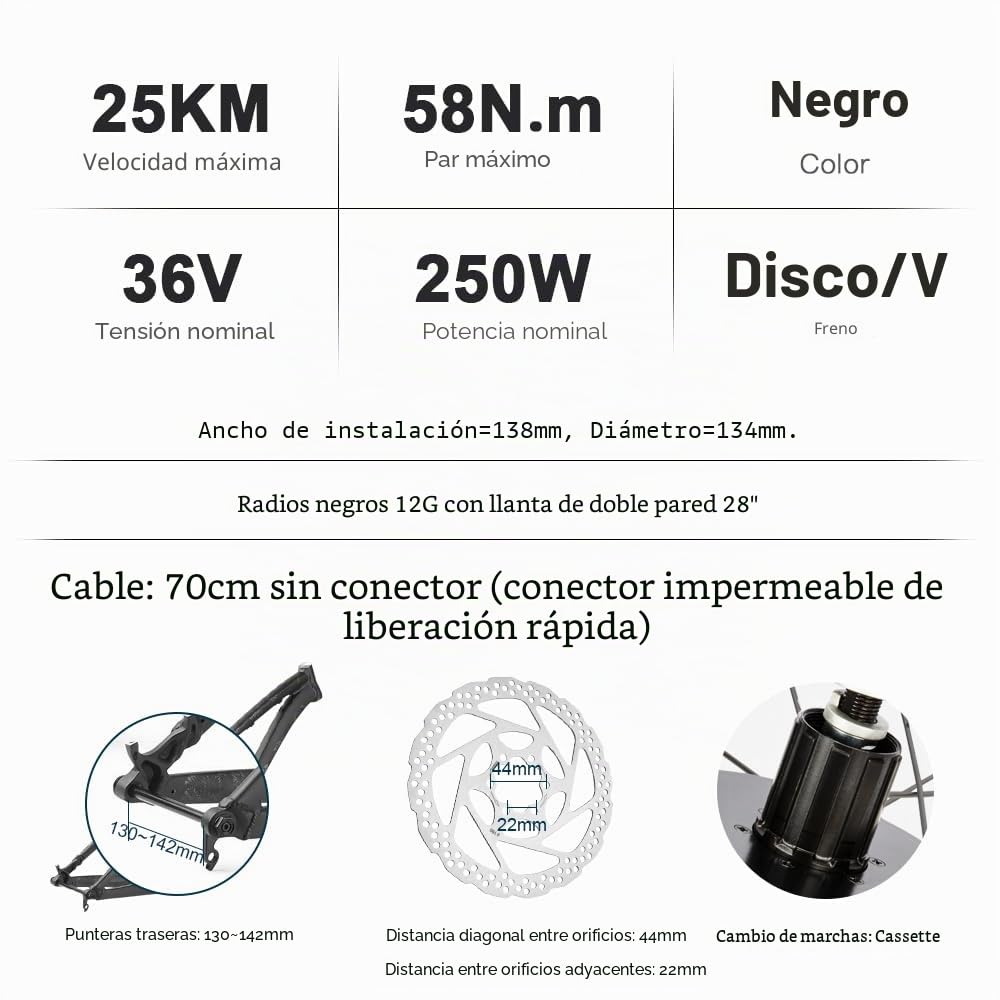Yose Power, Kit de conversión de bicicleta eléctrica para ruedas traseras de 28 pulgadas 36 V/250 W motor trasero con controlador Hailong integrado 36 V 18 Ah batería
