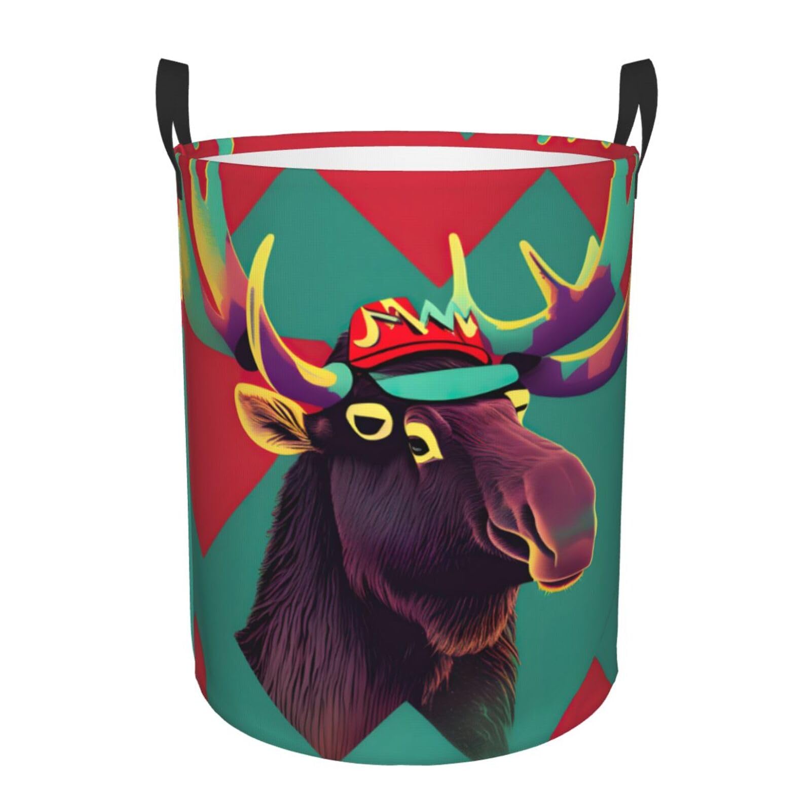 M Collapsible Round Moose Print Laundry Hamper