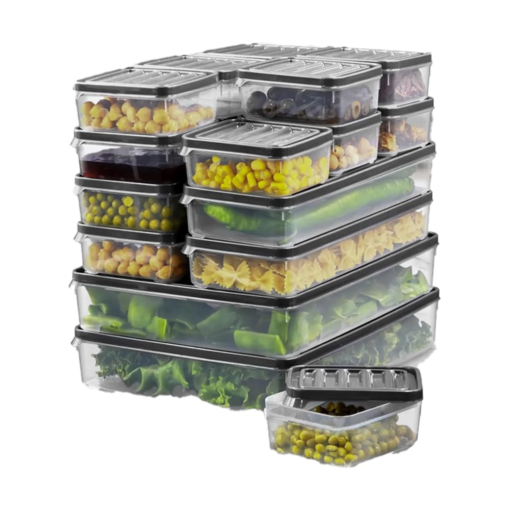 18-teiliges Vorratsdosen Set – 250ml x12, 1000ml x4, 2500ml x2 – BPA-frei, mikrowellengeeignet (ohne Deckel), gefrierfest, stapelbar, ideal für Kühlschrank & Vorrat