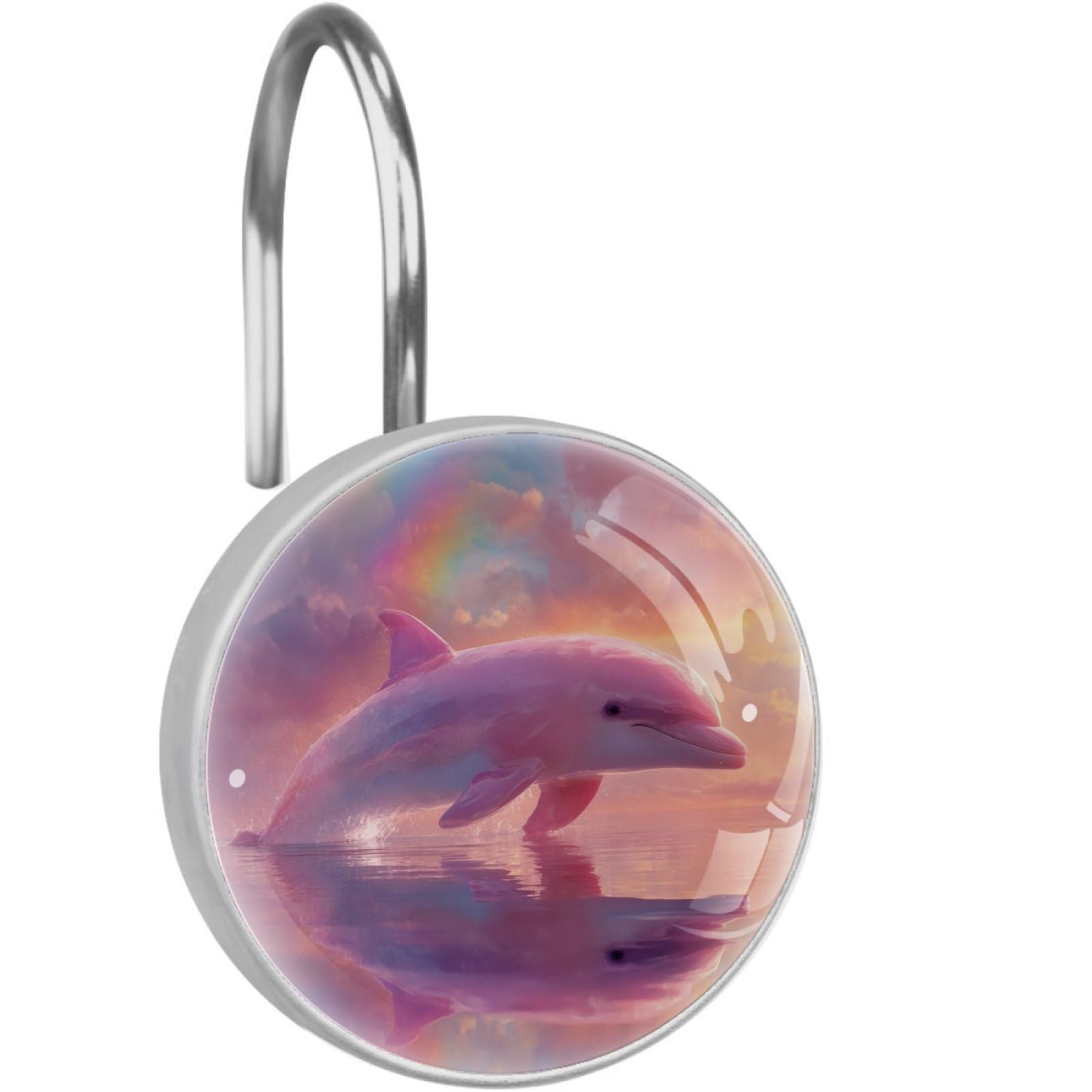 VAPOKF Decorative Shower Curtain Hook, Pink Dolphin Rustproof Stainless Steel Shower Curtain Hook for Bathroom, Shower Curtain Hangers for Shower Rod