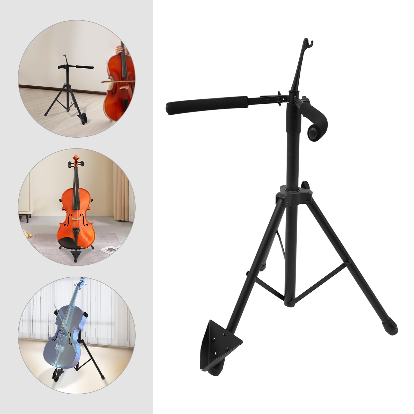 Faltbarer Cello-Ständer,Cello Stander Stativ-Ständer,Zusammenklappbarer Ständer mit Rutschfestem Pad,für Häuser, Schulen, Aufnahmestudios, Hörsäle, Orchester, Chöre