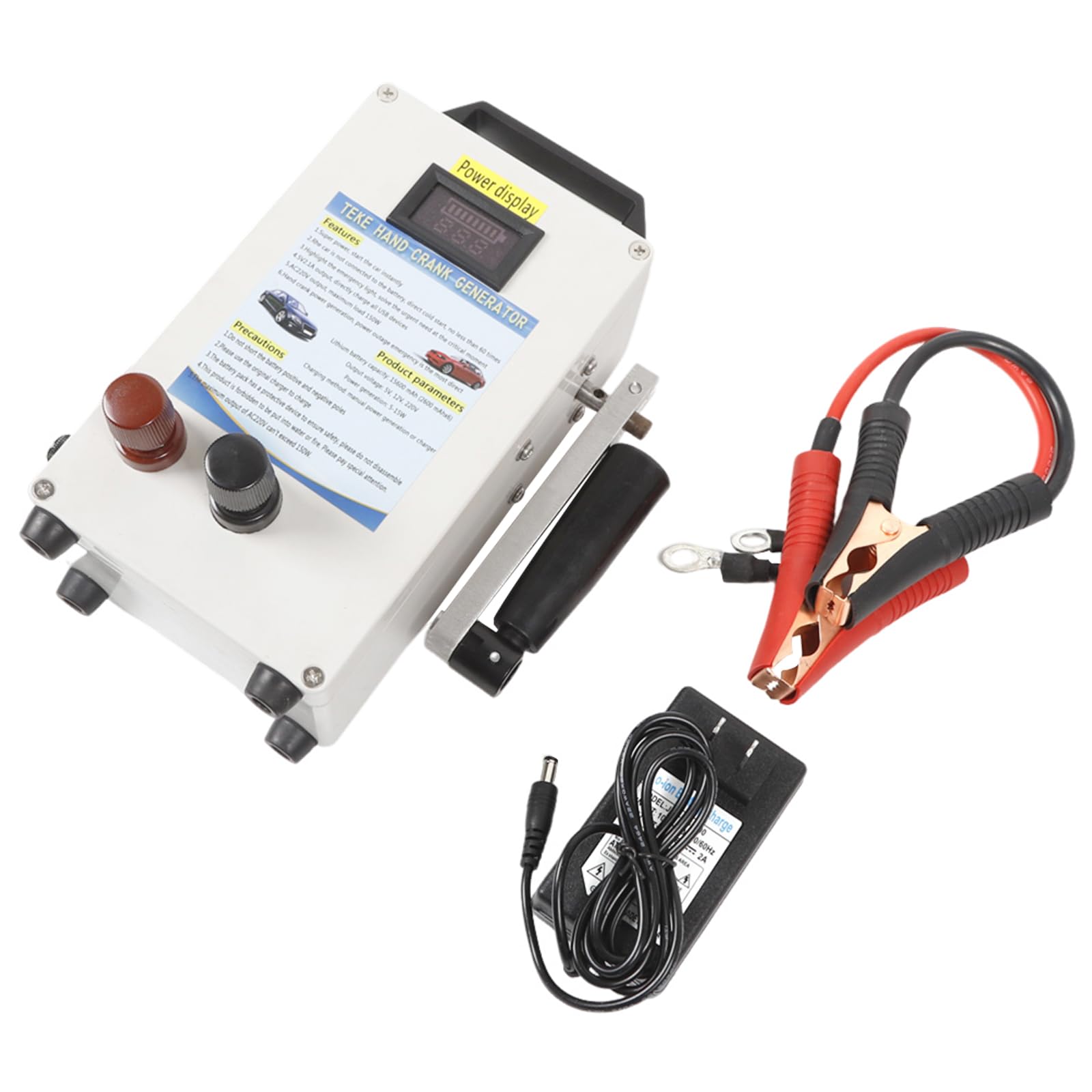 JLYNOWPT Hand Crank Generator 150W Portable Power Station with 1 pair cable lines Clamp Small Inverter Generator Rechargeable