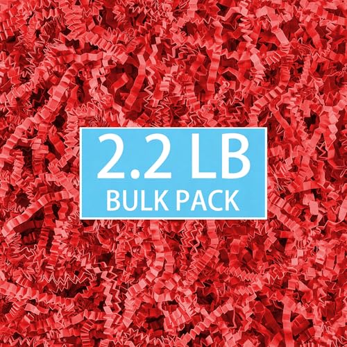 mxxkms 2.2 lbs Red Crinkle Paper Filler - Vibrant Shredded Paper for Gift Baskets Bulk Box Filler & Packing Stuffing for Christmas Easter Birthdays Gift Wrapping & Parties