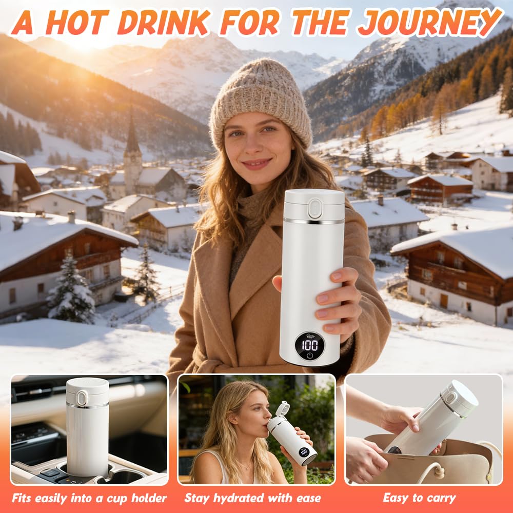 Mini Bouilloire Electrique, 500ML Petite Bouilloire électrique,300W Bouilloire USB, 6 Temperatures Mini Bouilloire Portable Arrêt Automatique, Chauffe Eau Portable pour Café Lait Thé Voiture