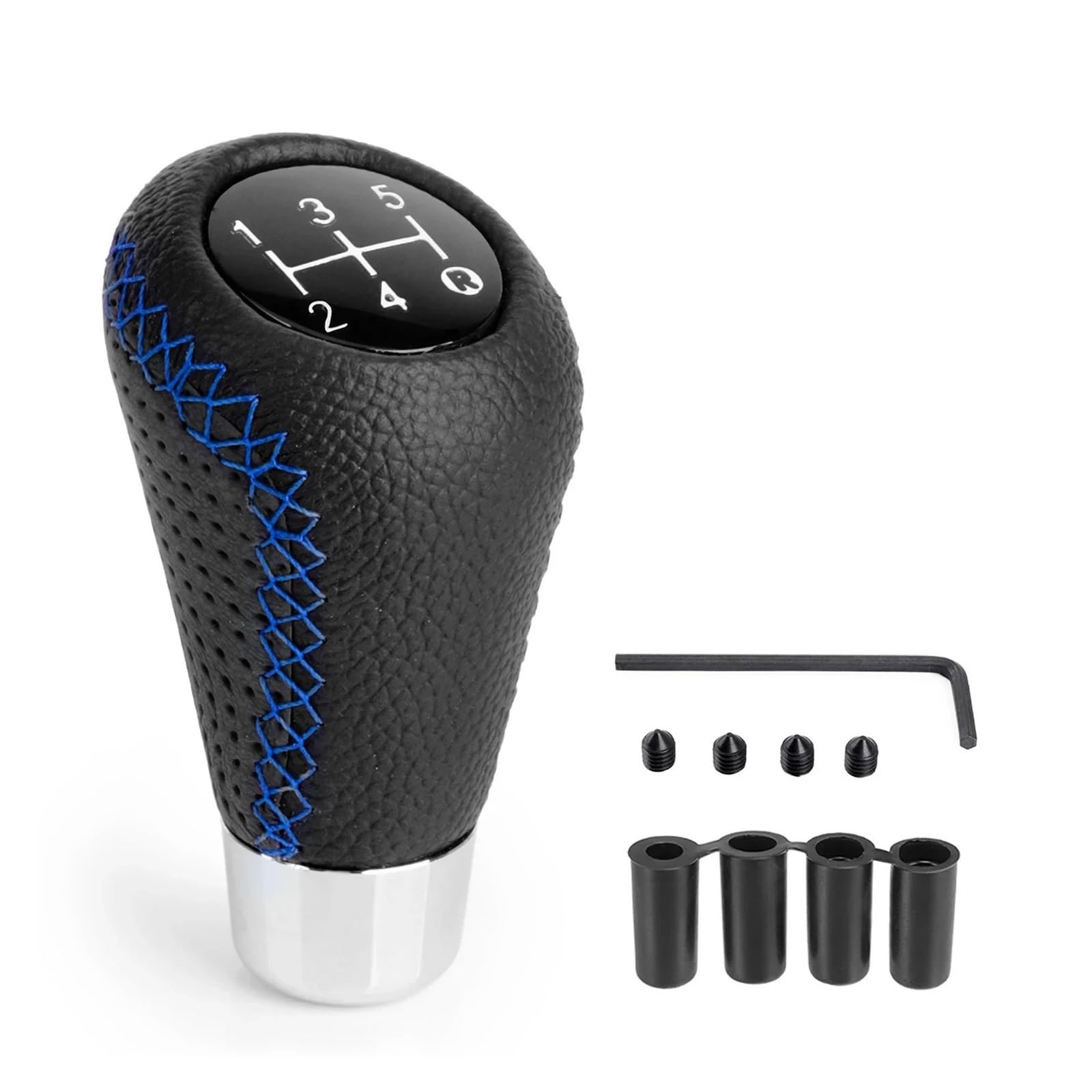 DAJMSUY Universal 5 Speed Manual Leather Red Stitch Gear Shift Knob Car Stick Lever Transmission M8 M10 M11 M12 Car Gear Shift(Blue)