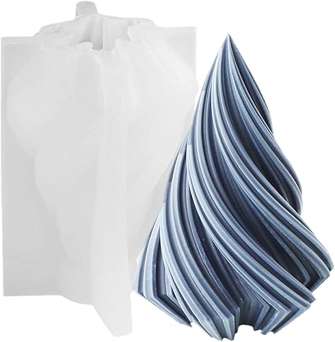 Miniatura 1 de TOPYS Molde de vela de silicona con columna curvada geométrica cónica 3D, molde en forma de cono en espiral 3D de 4.8 pulgadas para hacer velas,