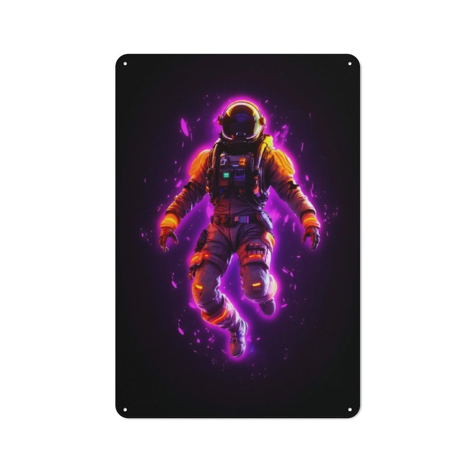 Junmoney Astronaut Neon Line Art Vintage Metal Plaque 30X20cm Featuring For Pub Or Café, Suited To Café Interior Fans