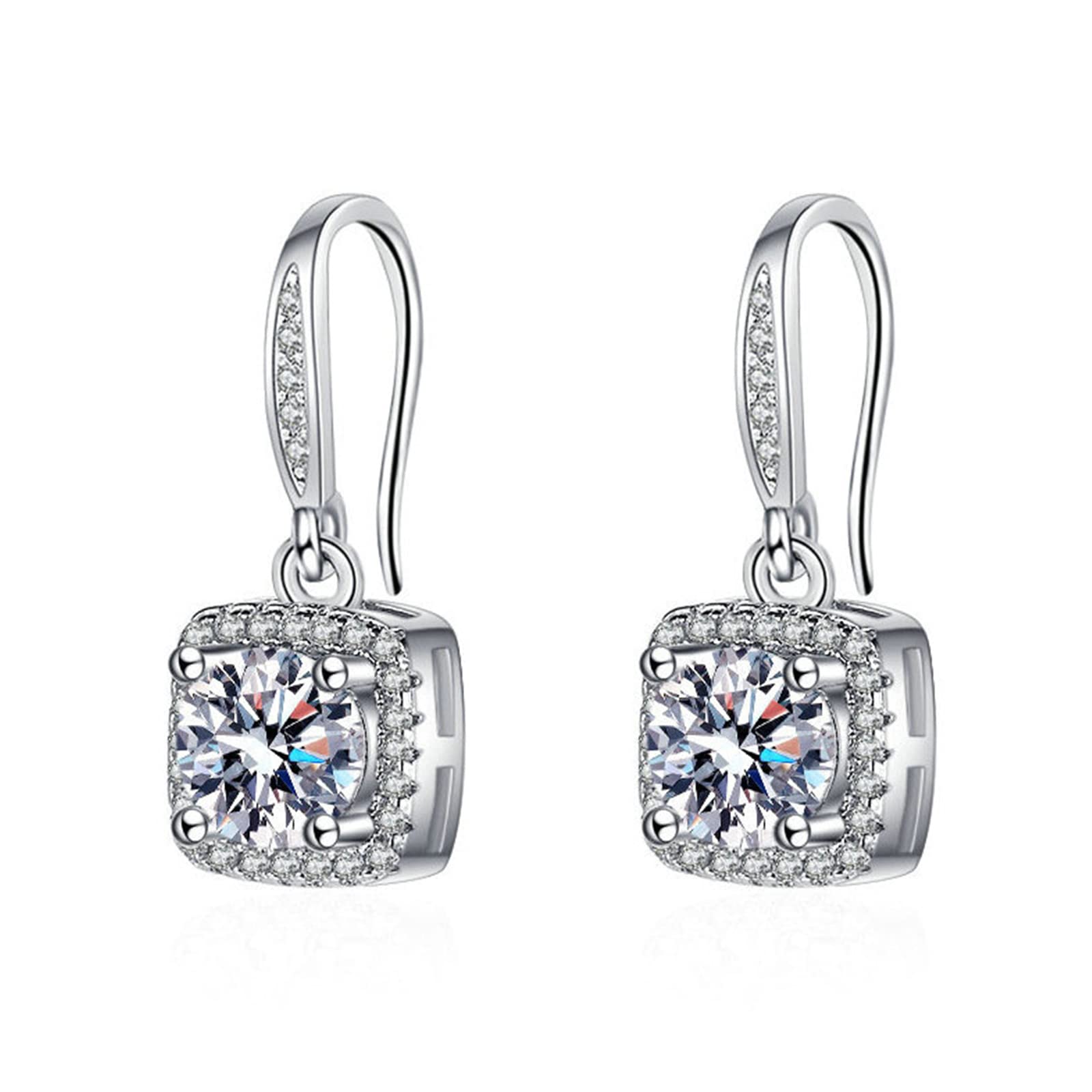 Pendientes de oro blanco 750, pendientes de oro auténtico para mujer, diseño cuadrado clásico con moissanita, pendientes de boda para mujer, oro blanco